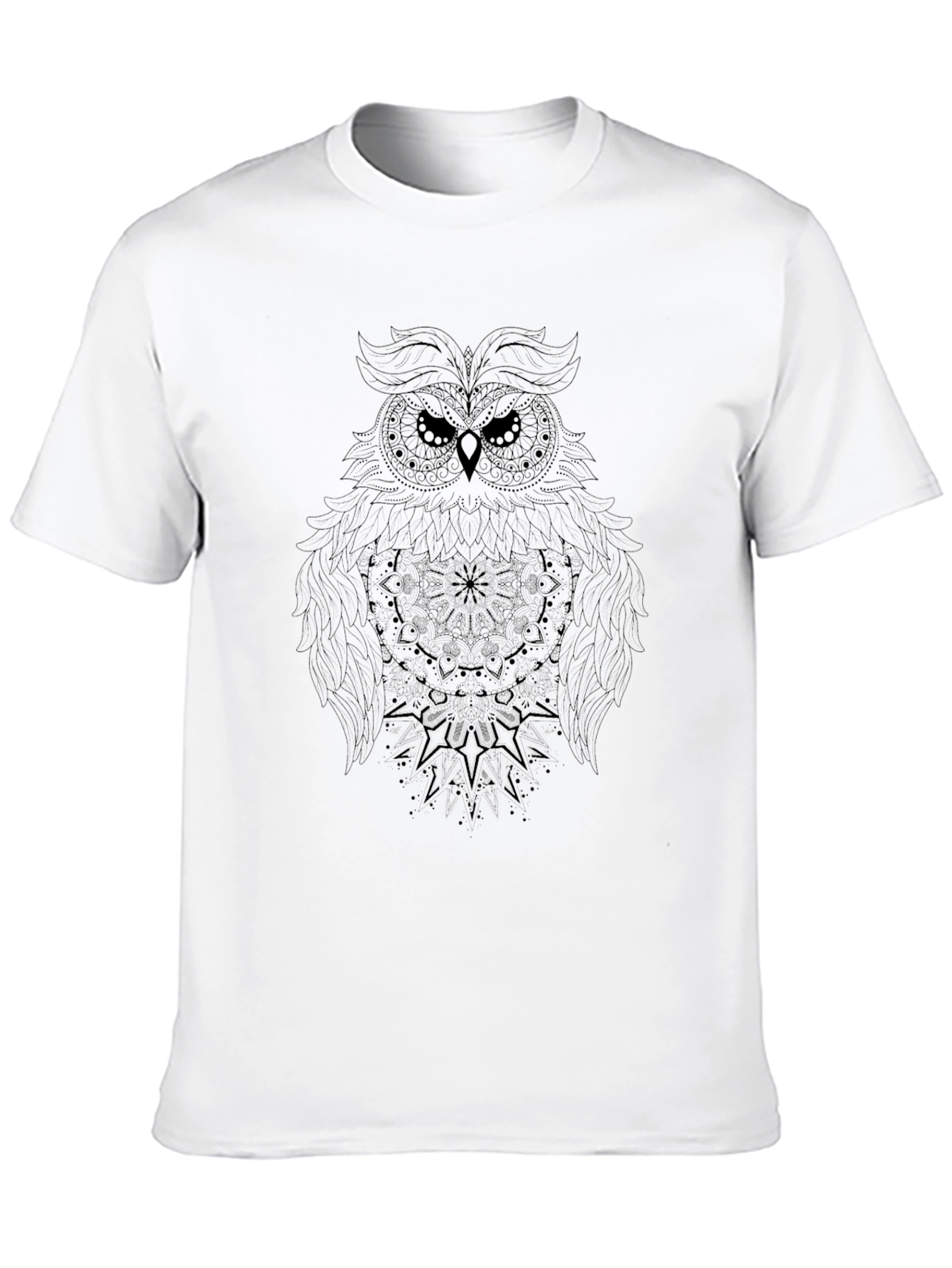 Owl Mandala Graphic Print Black T-Shirt