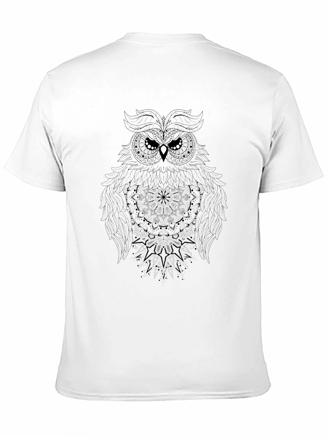 Owl Mandala Graphic Print Black T-Shirt