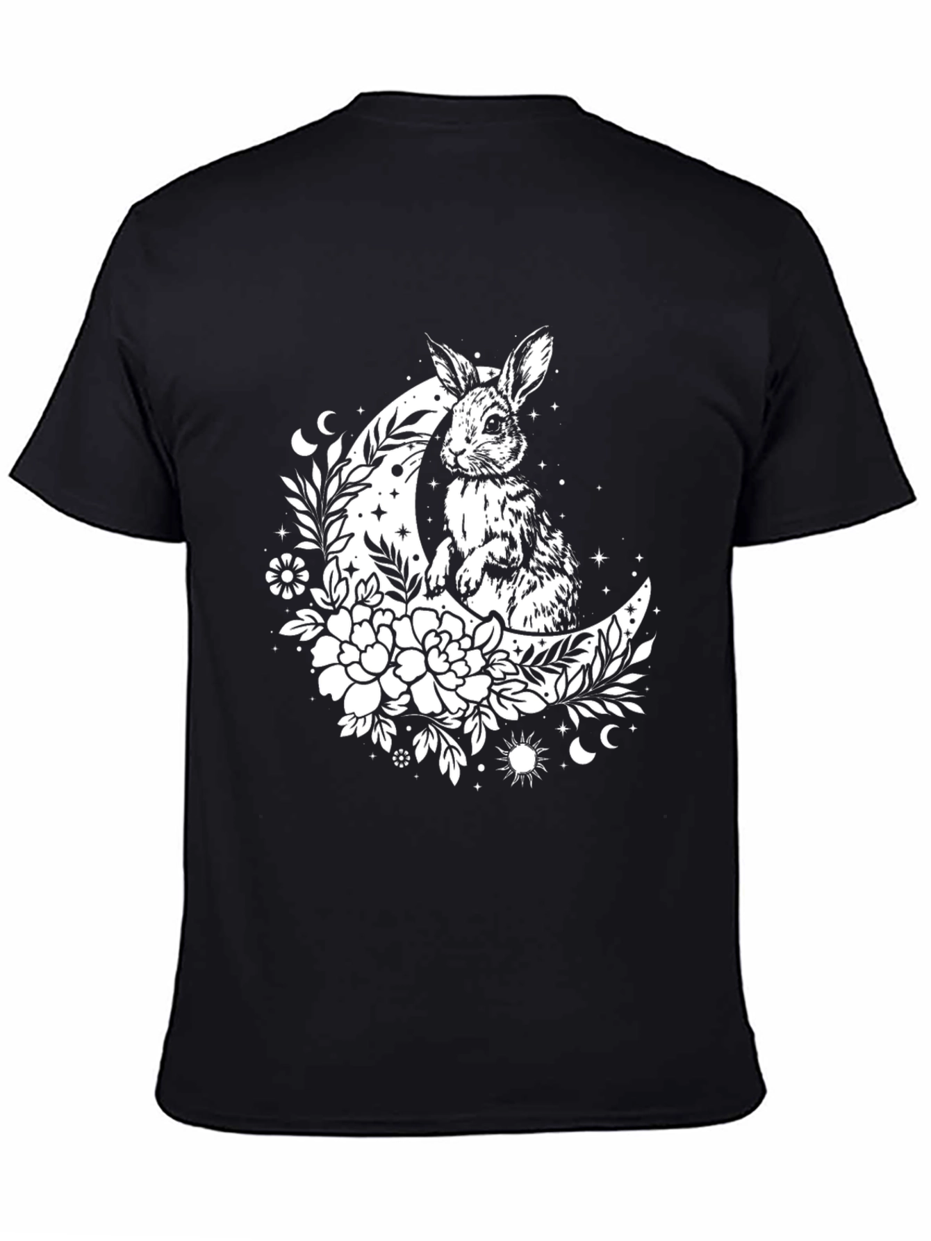 Rabbit Moon Graphic Tee - Black Cotton T-Shirt