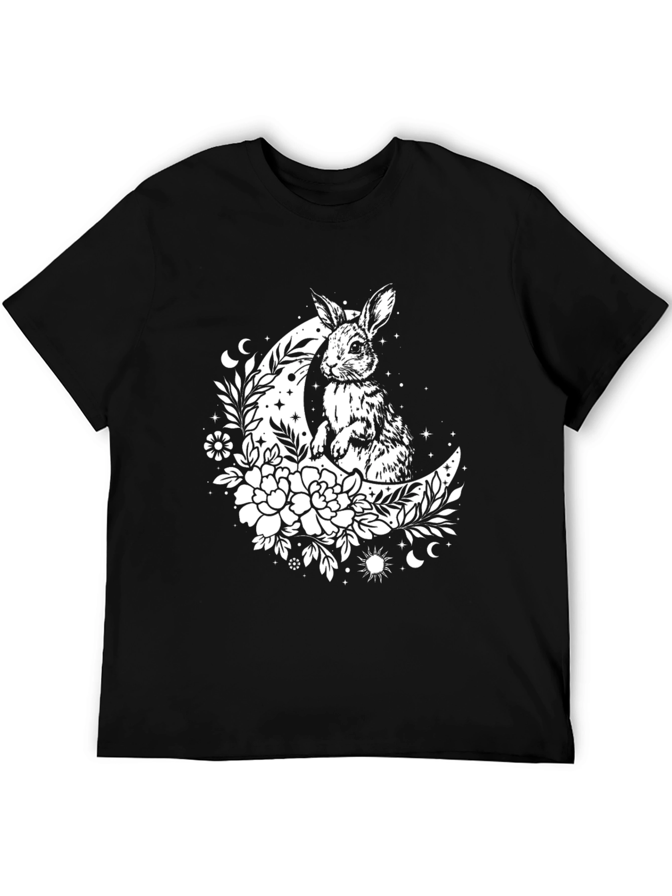 Rabbit Moon Graphic Tee - Black Cotton T-Shirt