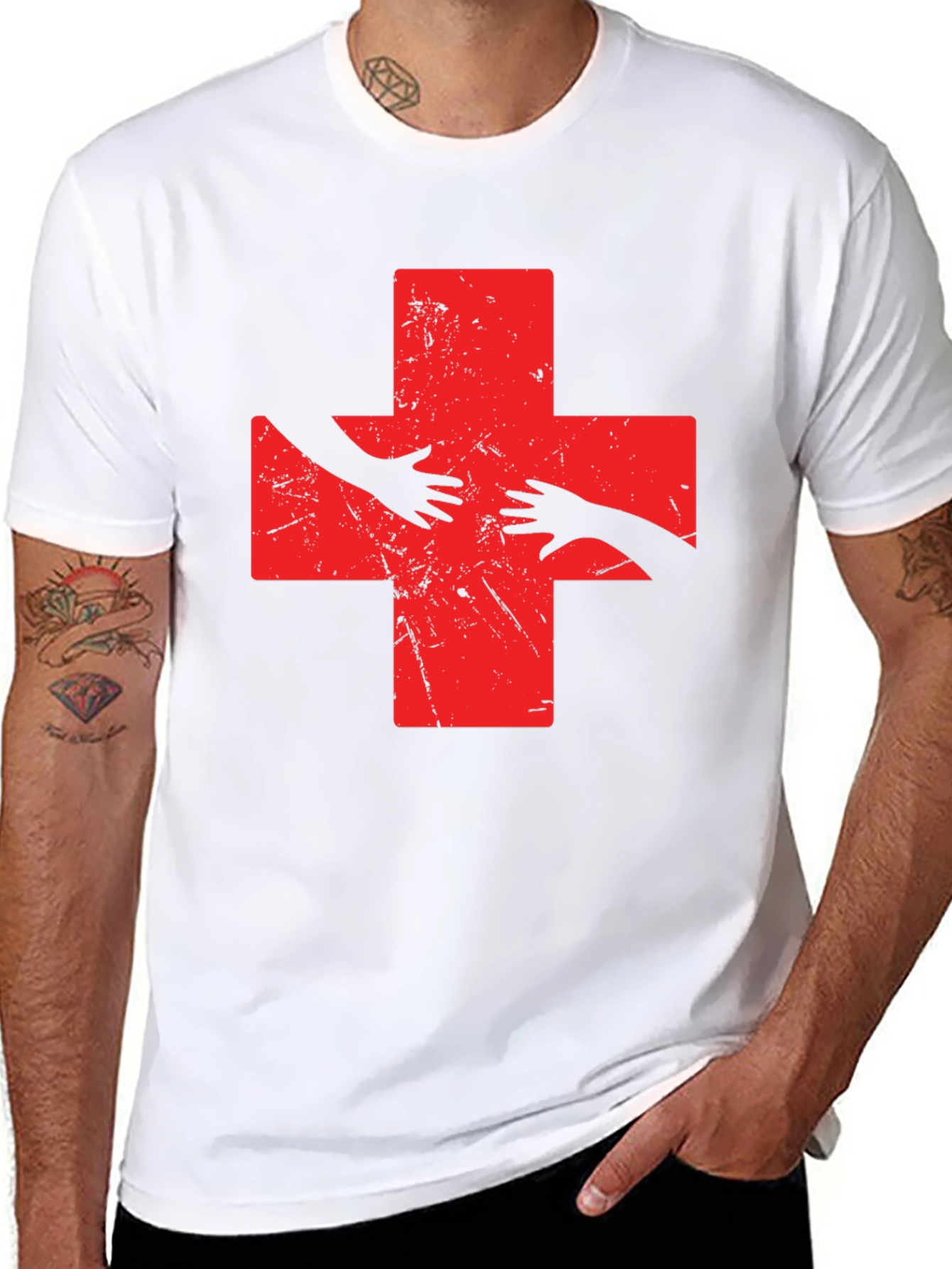Distressed Red Cross Hands T-Shirt