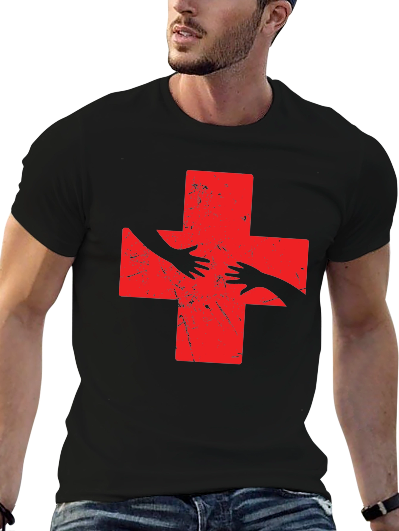 Distressed Red Cross Hands T-Shirt