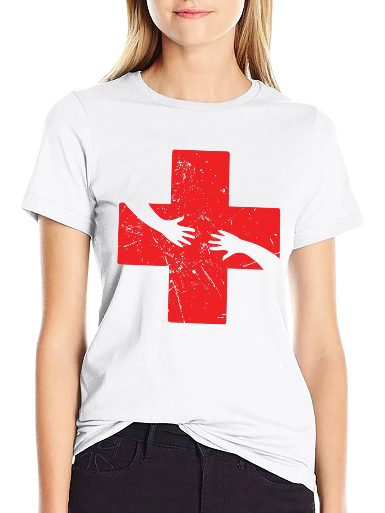 Distressed Red Cross Hands T-Shirt