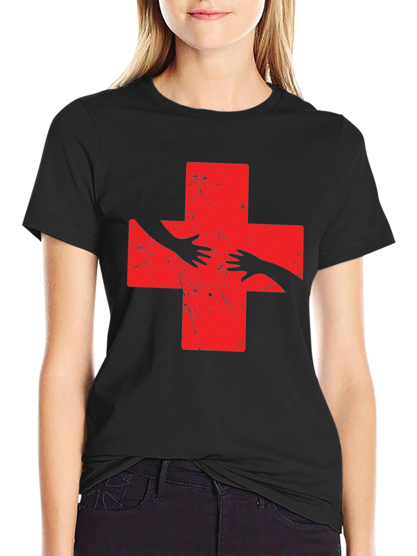 Distressed Red Cross Hands T-Shirt