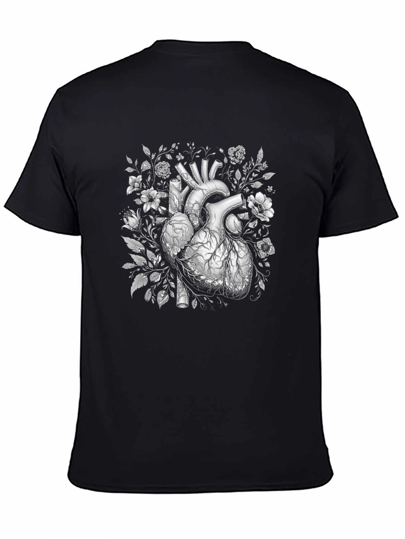 Floral Heart Graphic T-Shirt - Black