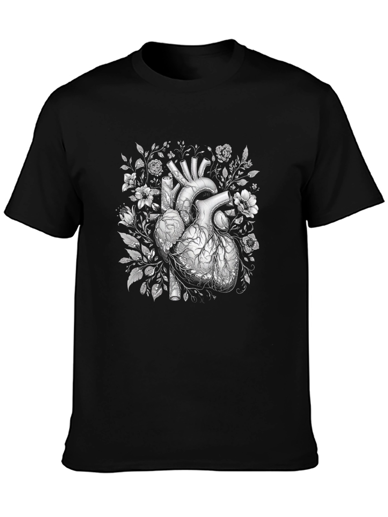 Floral Heart Graphic T-Shirt - Black
