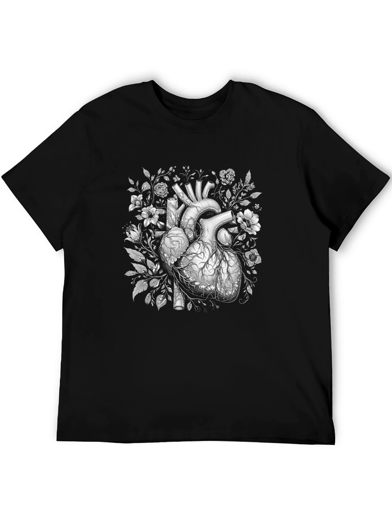Floral Heart Graphic T-Shirt - Black