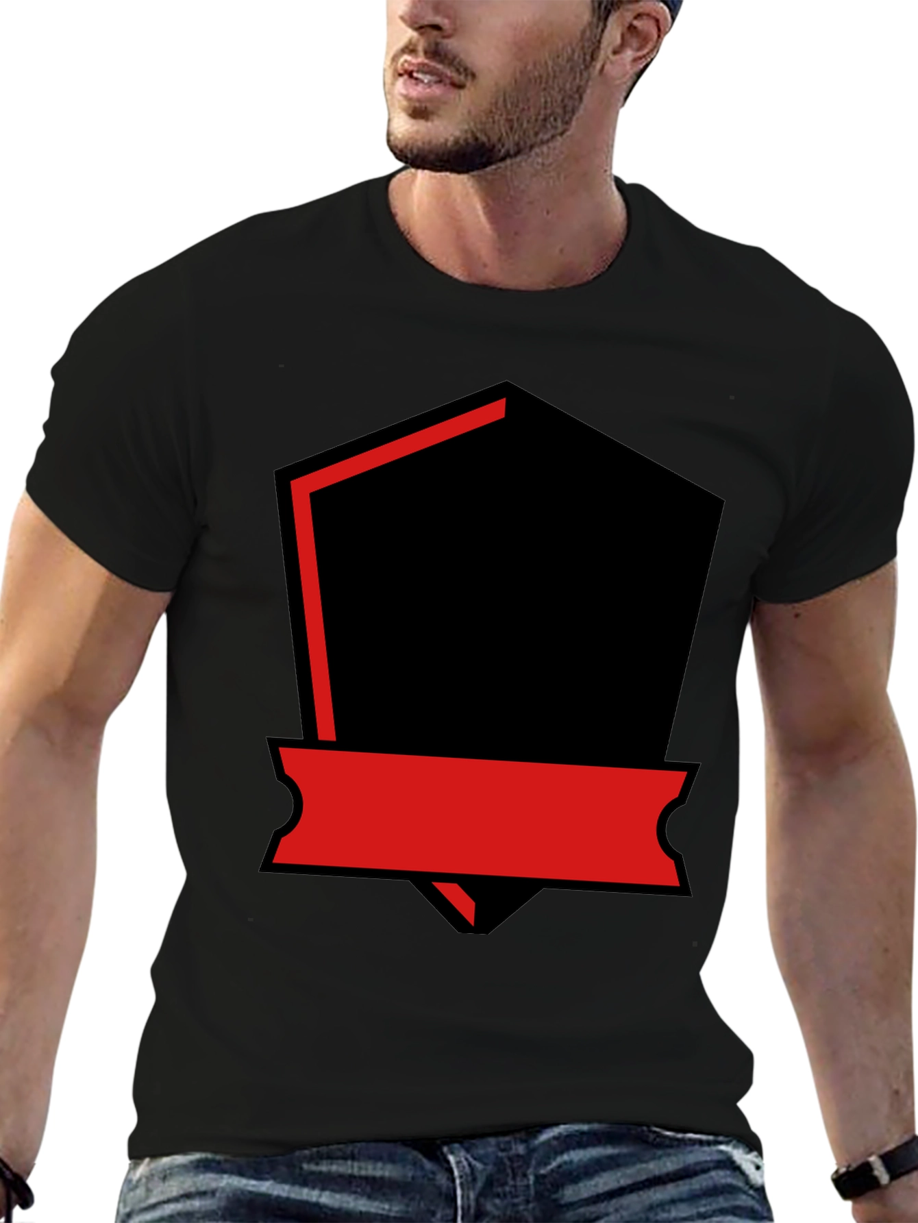 Mens Black T-Shirt with Red and Black Graphic