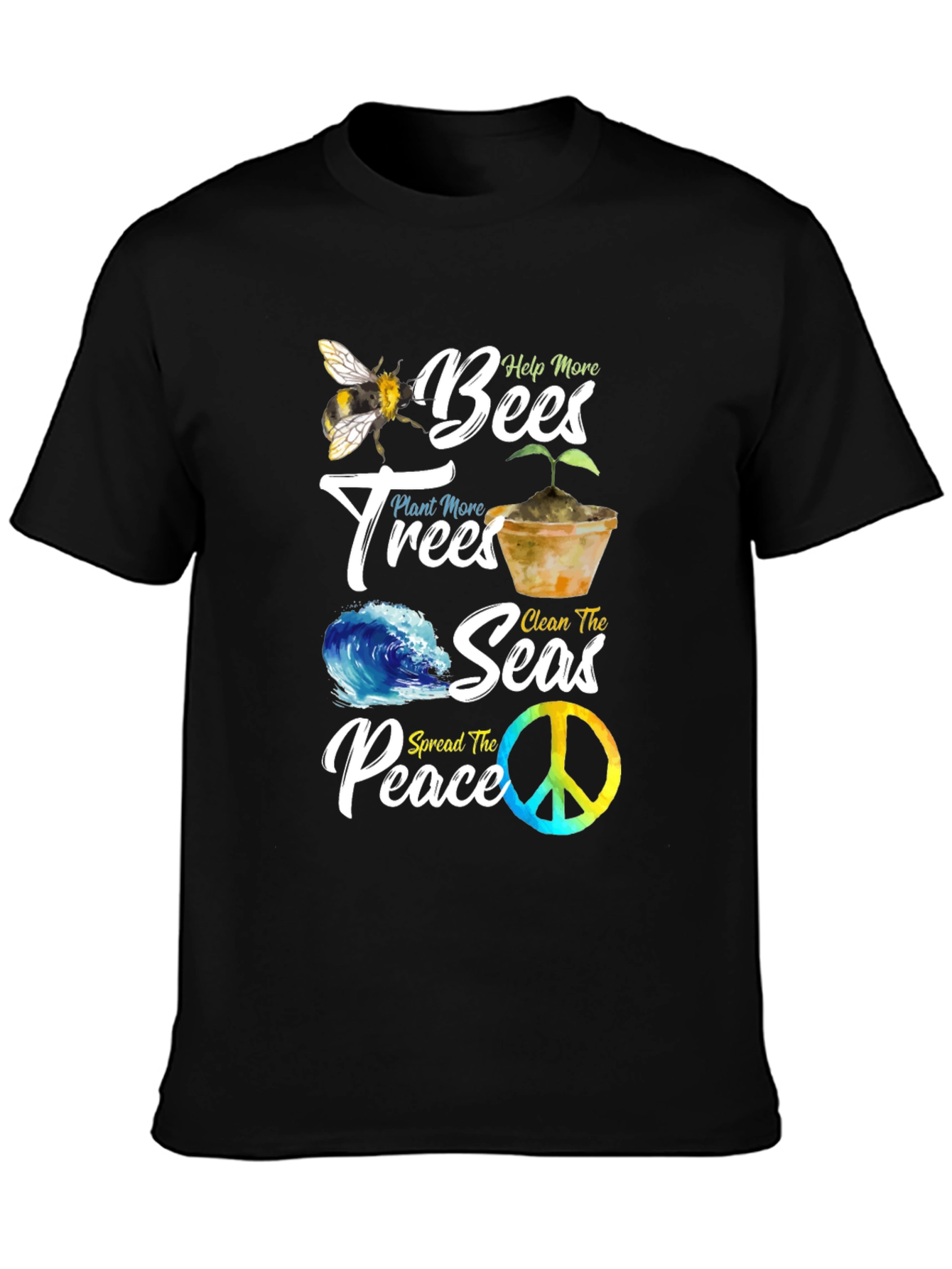 Eco-Friendly Graphic Tee: Bees Trees Seas Peace