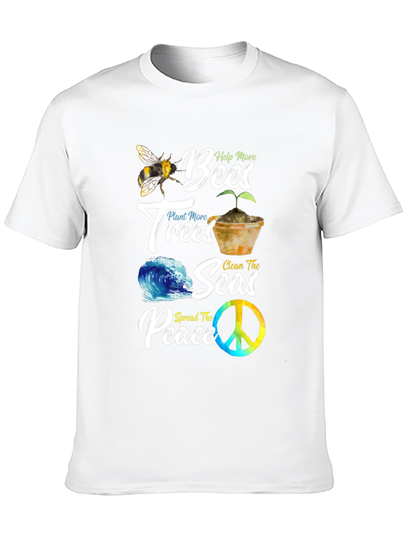 Eco-Friendly Graphic Tee: Bees Trees Seas Peace