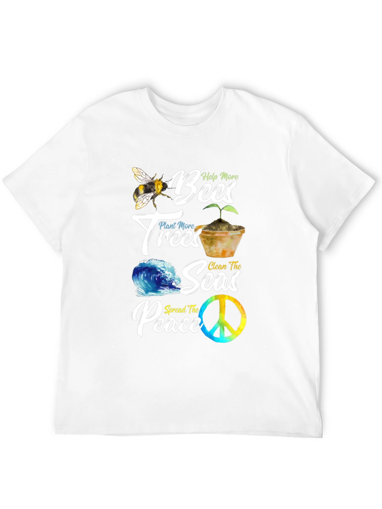 Eco-Friendly Graphic Tee: Bees Trees Seas Peace