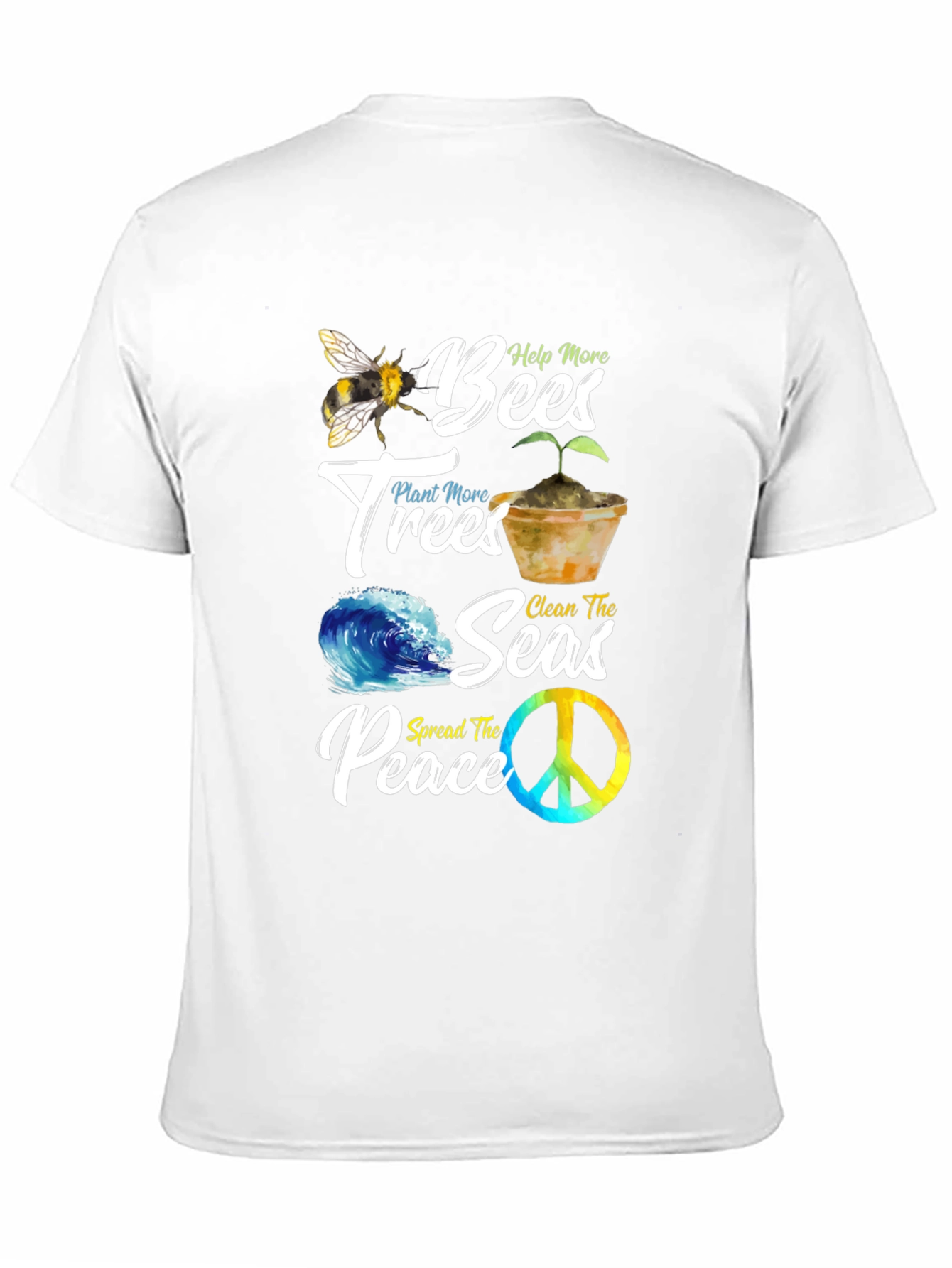 Eco-Friendly Graphic Tee: Bees Trees Seas Peace