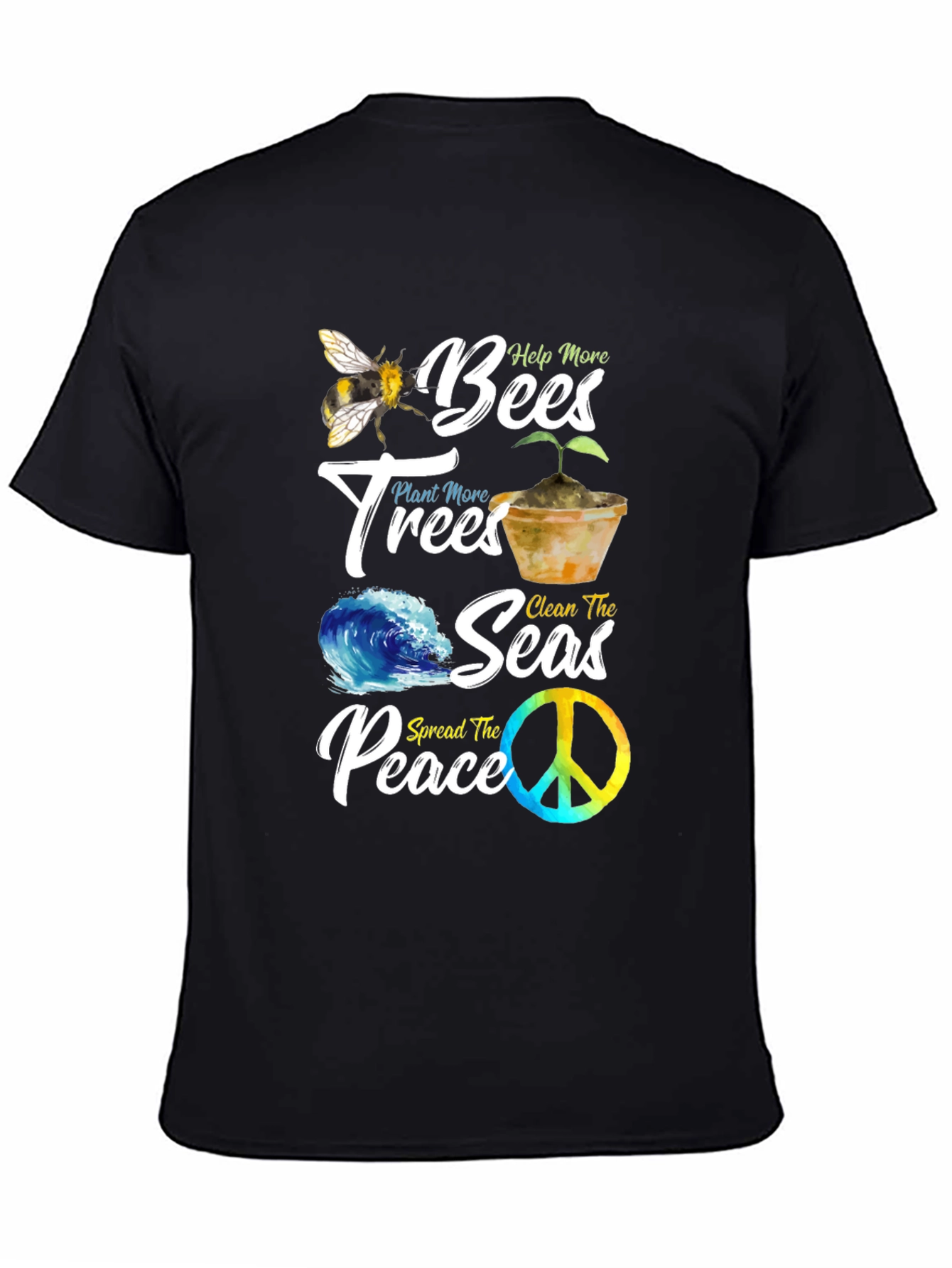 Eco-Friendly Graphic Tee: Bees Trees Seas Peace