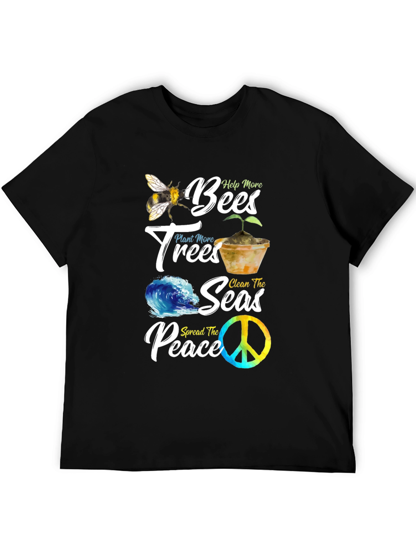 Eco-Friendly Graphic Tee: Bees Trees Seas Peace