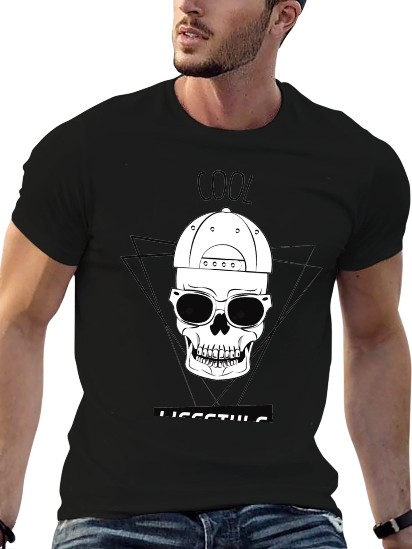 Cool Lifestyle Skull Graphic Tee - Black