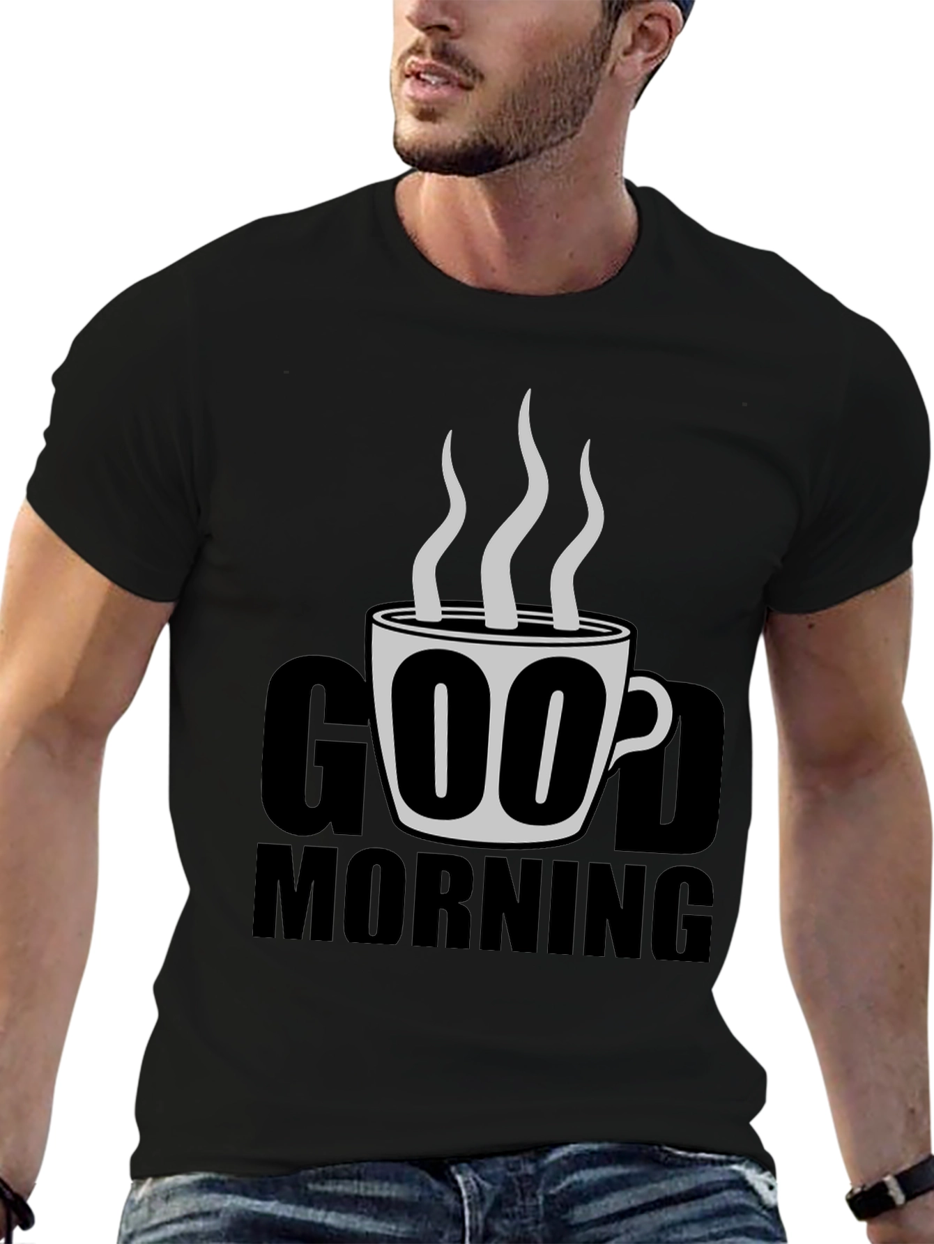 Good Morning Coffee Graphic Tee - Black