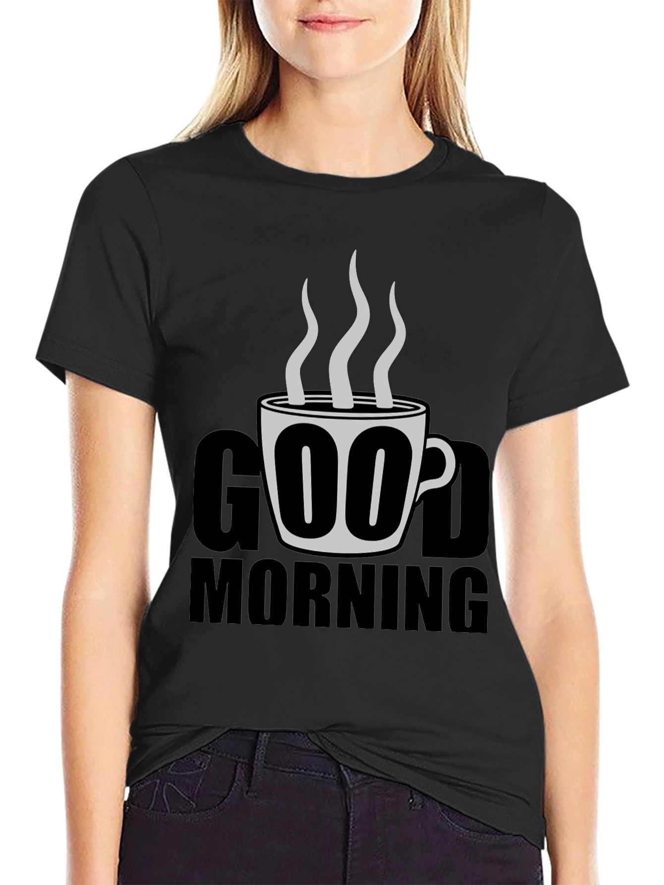 Good Morning Coffee Graphic Tee - Black