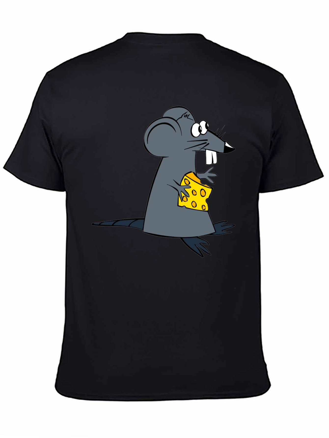 Cartoon Mouse & Cheese Graphic Black T-Shirt