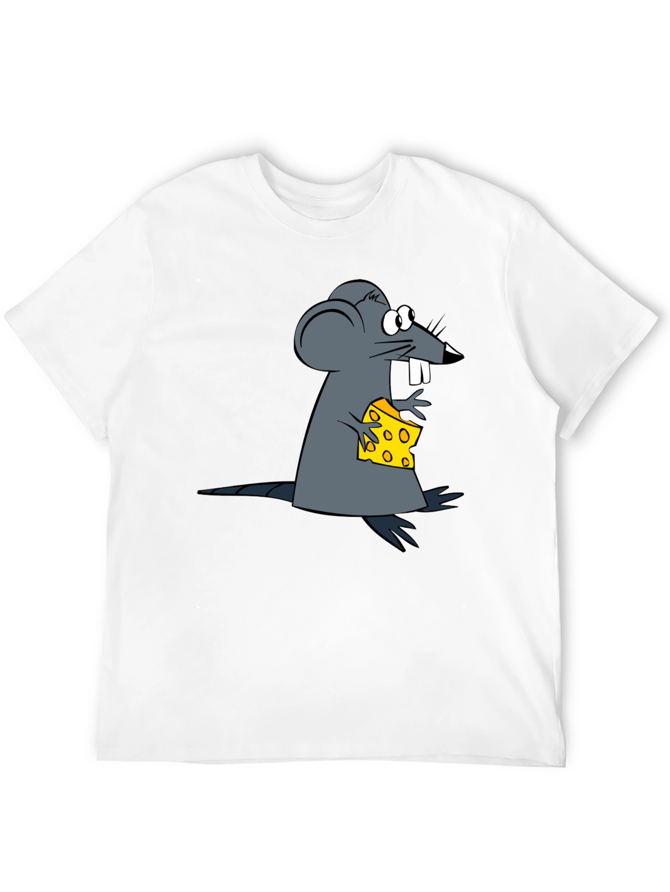 Cartoon Mouse & Cheese Graphic Black T-Shirt