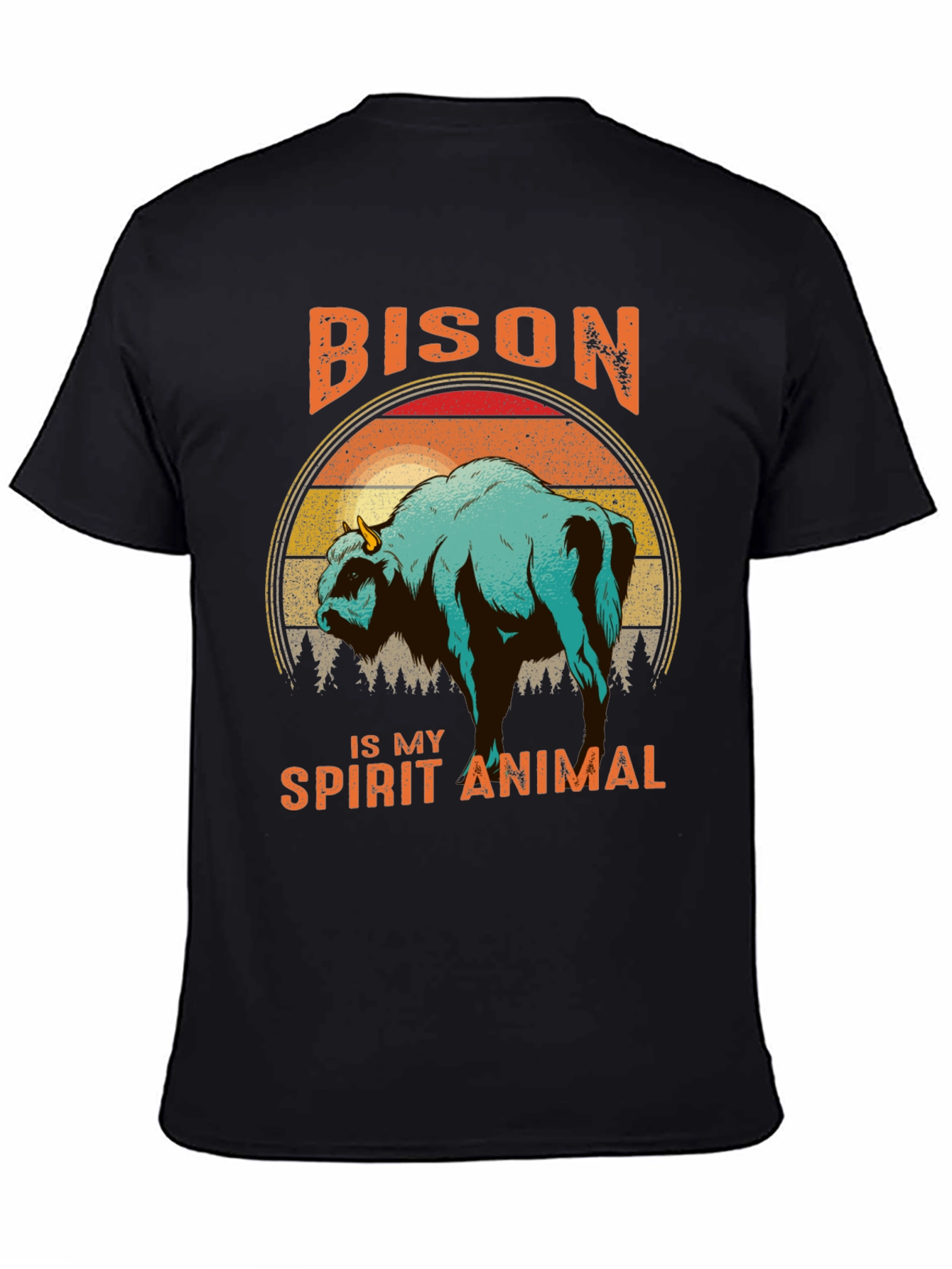 Bison Spirit Animal T-Shirt - Retro Sunset Design