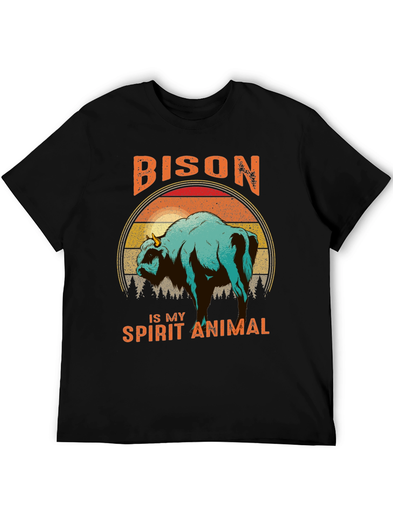 Bison Spirit Animal T-Shirt - Retro Sunset Design