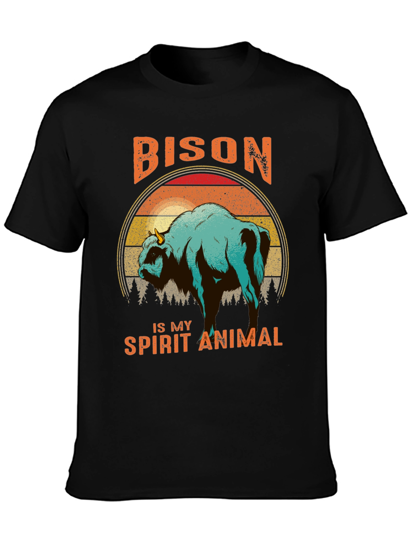 Bison Spirit Animal T-Shirt - Retro Sunset Design