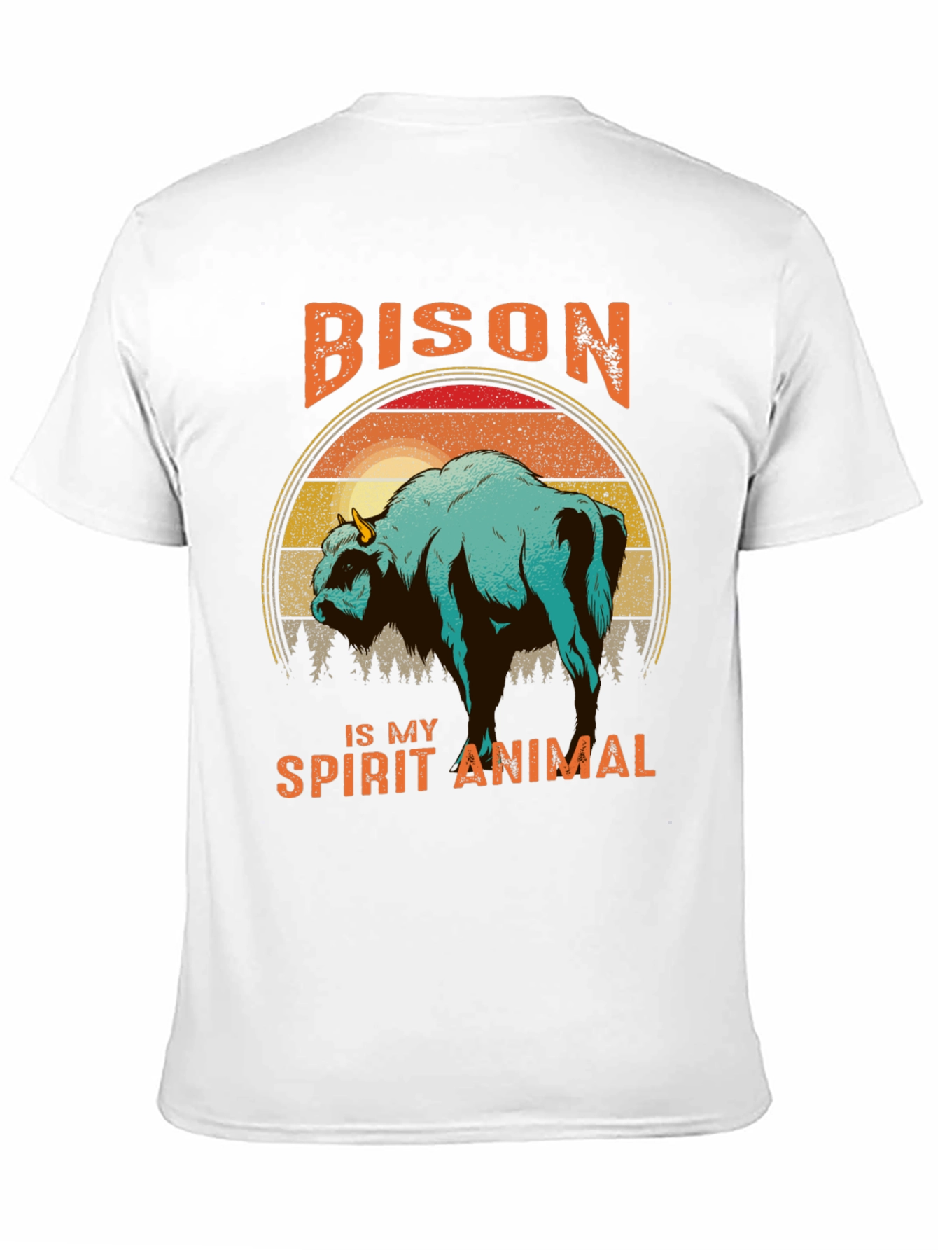 Bison Spirit Animal T-Shirt - Retro Sunset Design