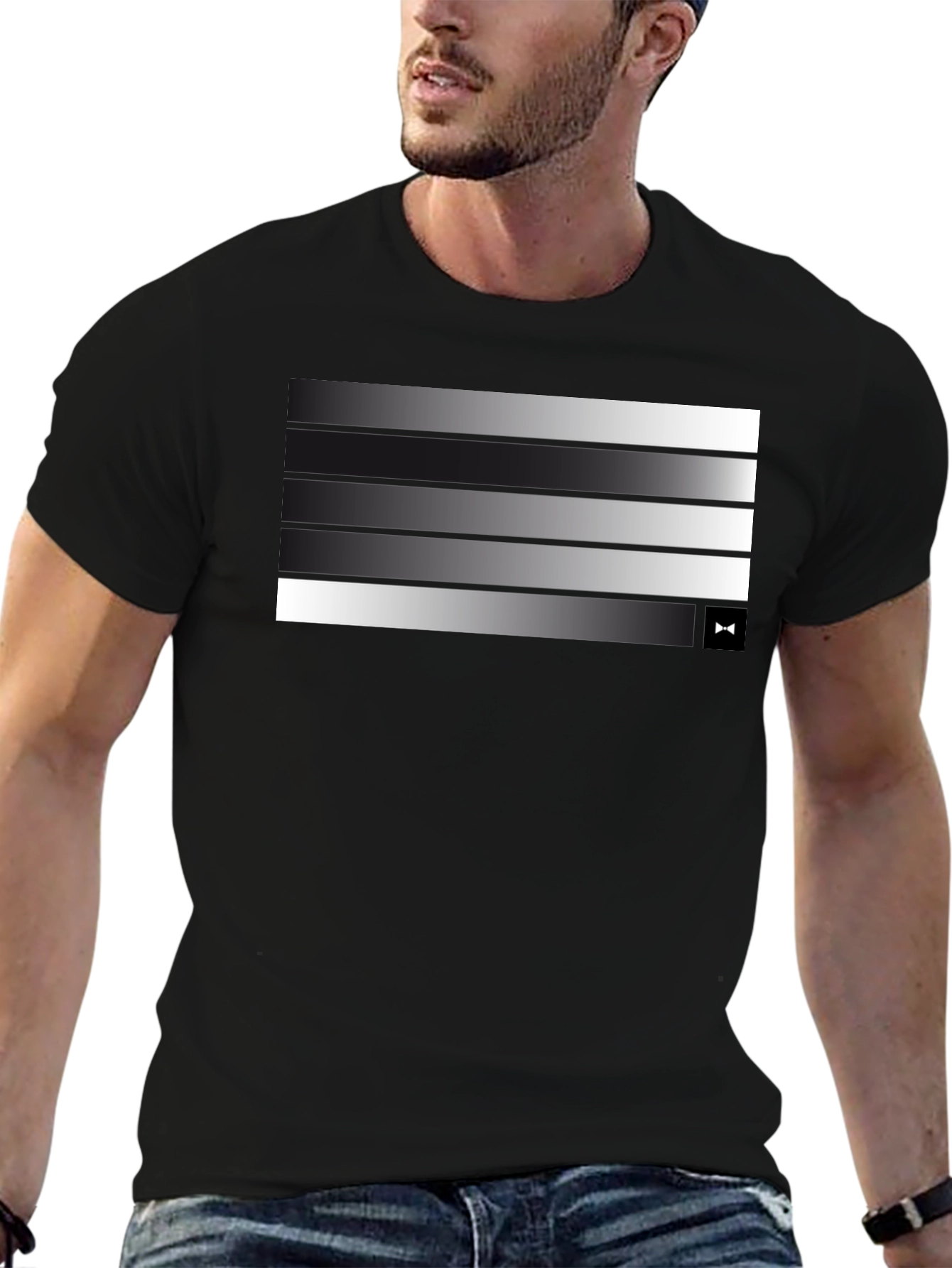 Modern Gradient Stripe Tee - Stylish Mens Black T-Shirt