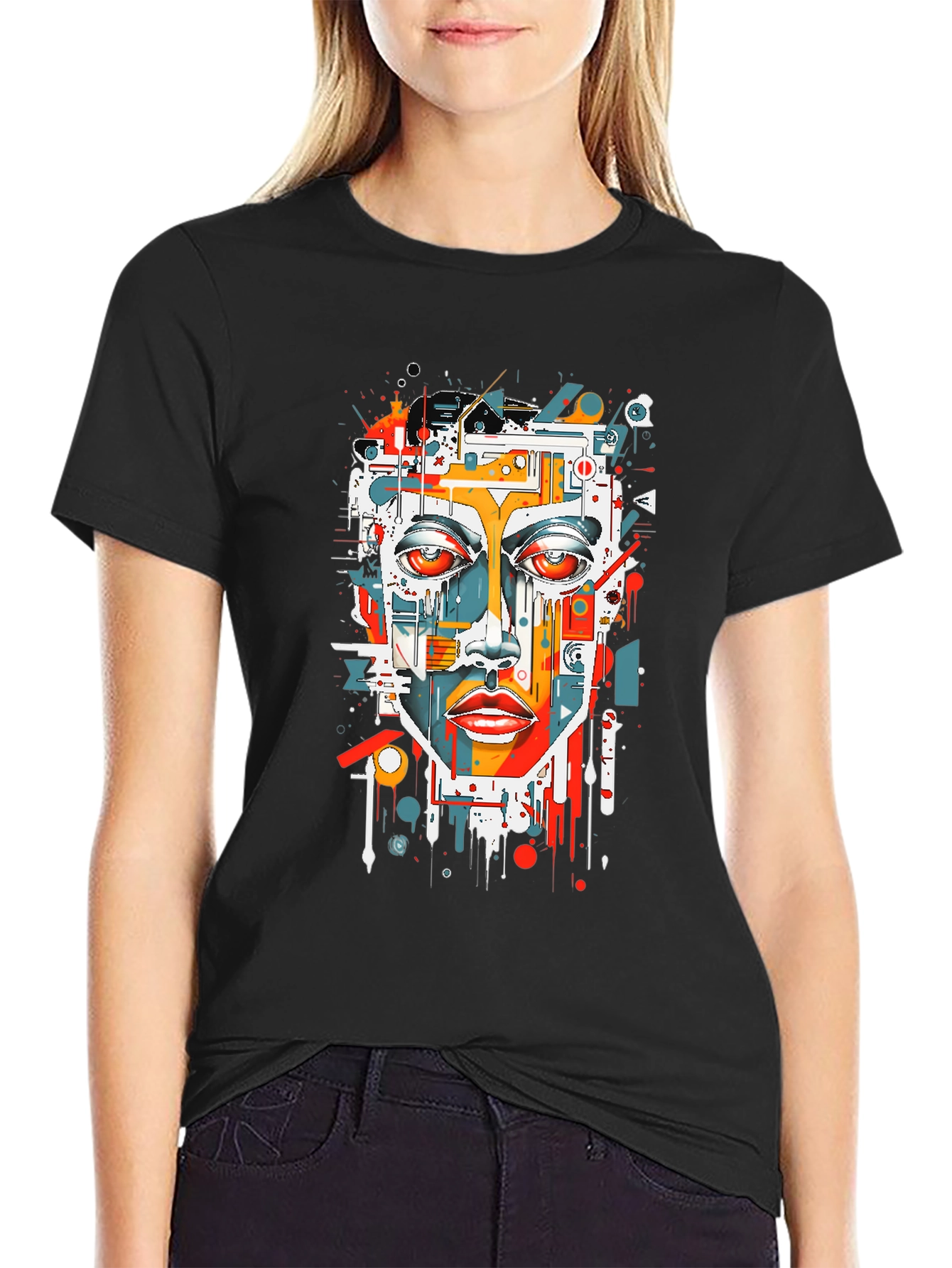 Abstract Face Graphic Tee - Modern Art T-Shirt