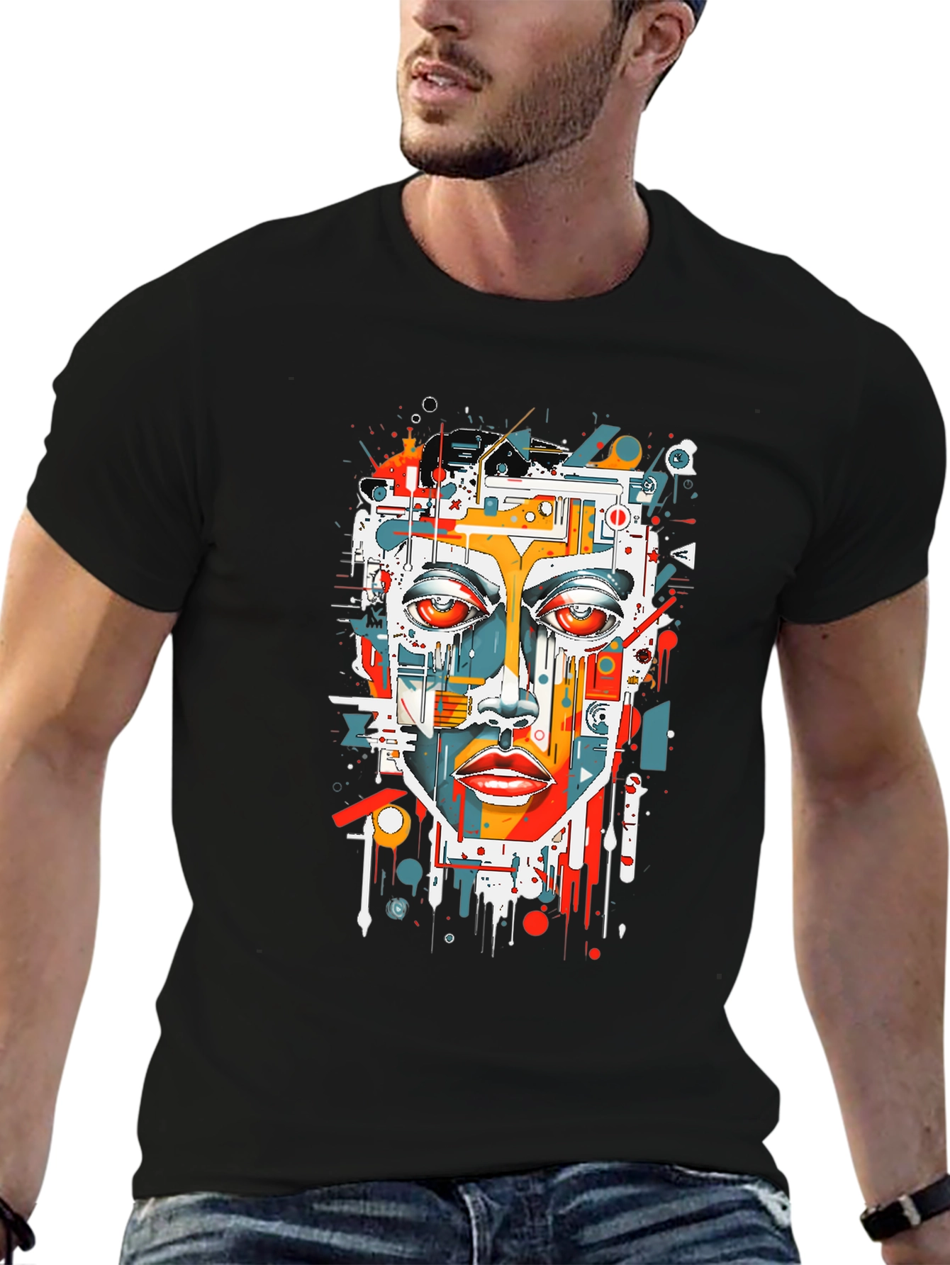 Abstract Face Graphic Tee - Modern Art T-Shirt