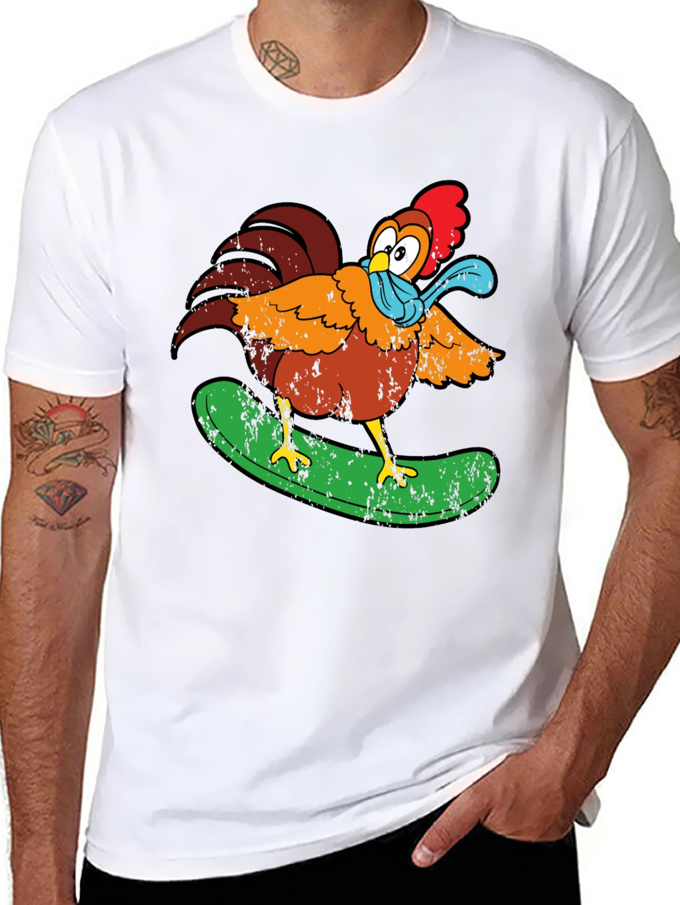 Cool Chicken Surfer Graphic T-Shirt