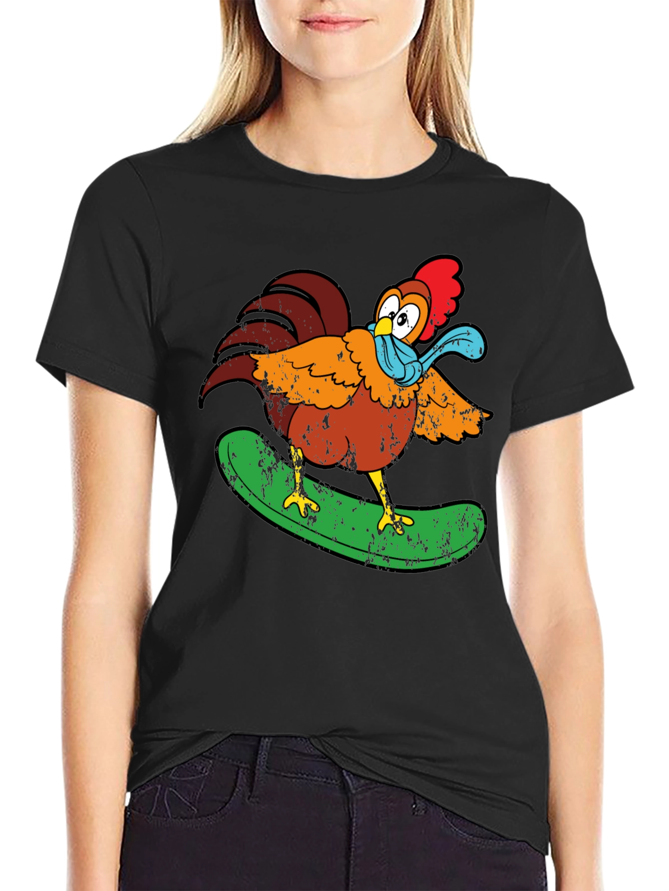 Cool Chicken Surfer Graphic T-Shirt
