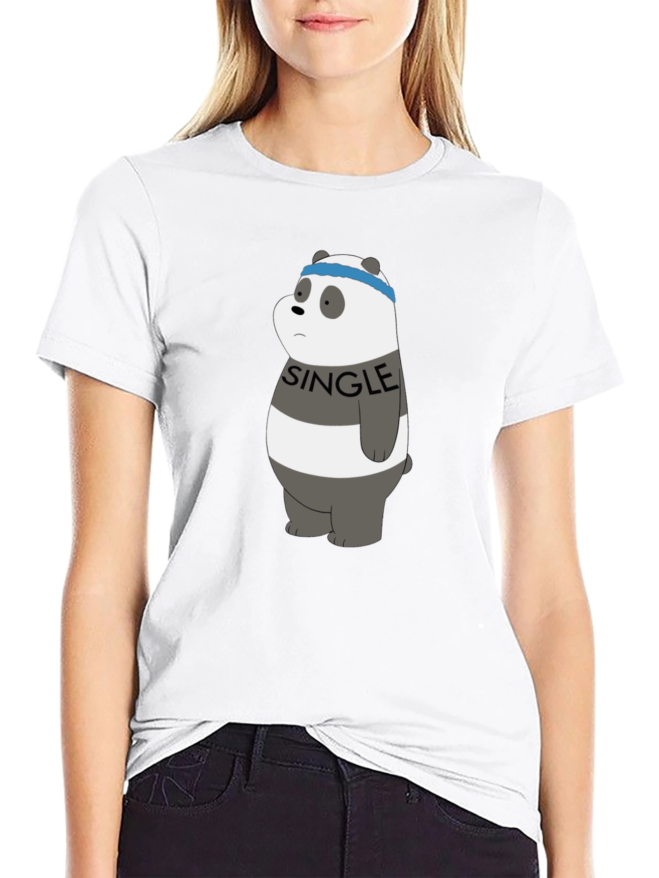 Single Panda Bear Graphic Tee - Black