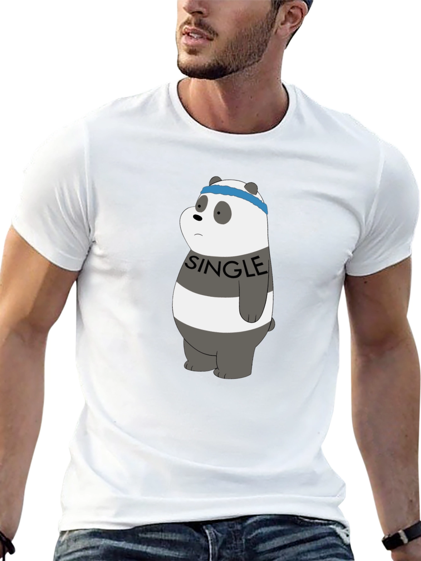 Single Panda Bear Graphic Tee - Black
