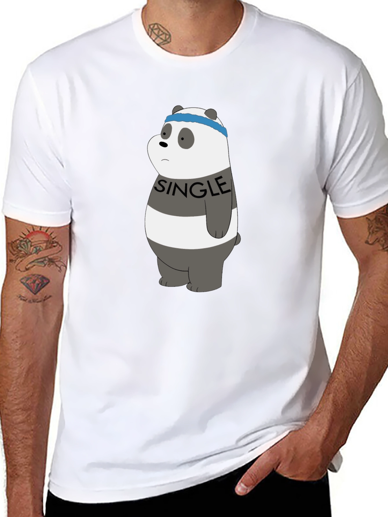 Single Panda Bear Graphic Tee - Black
