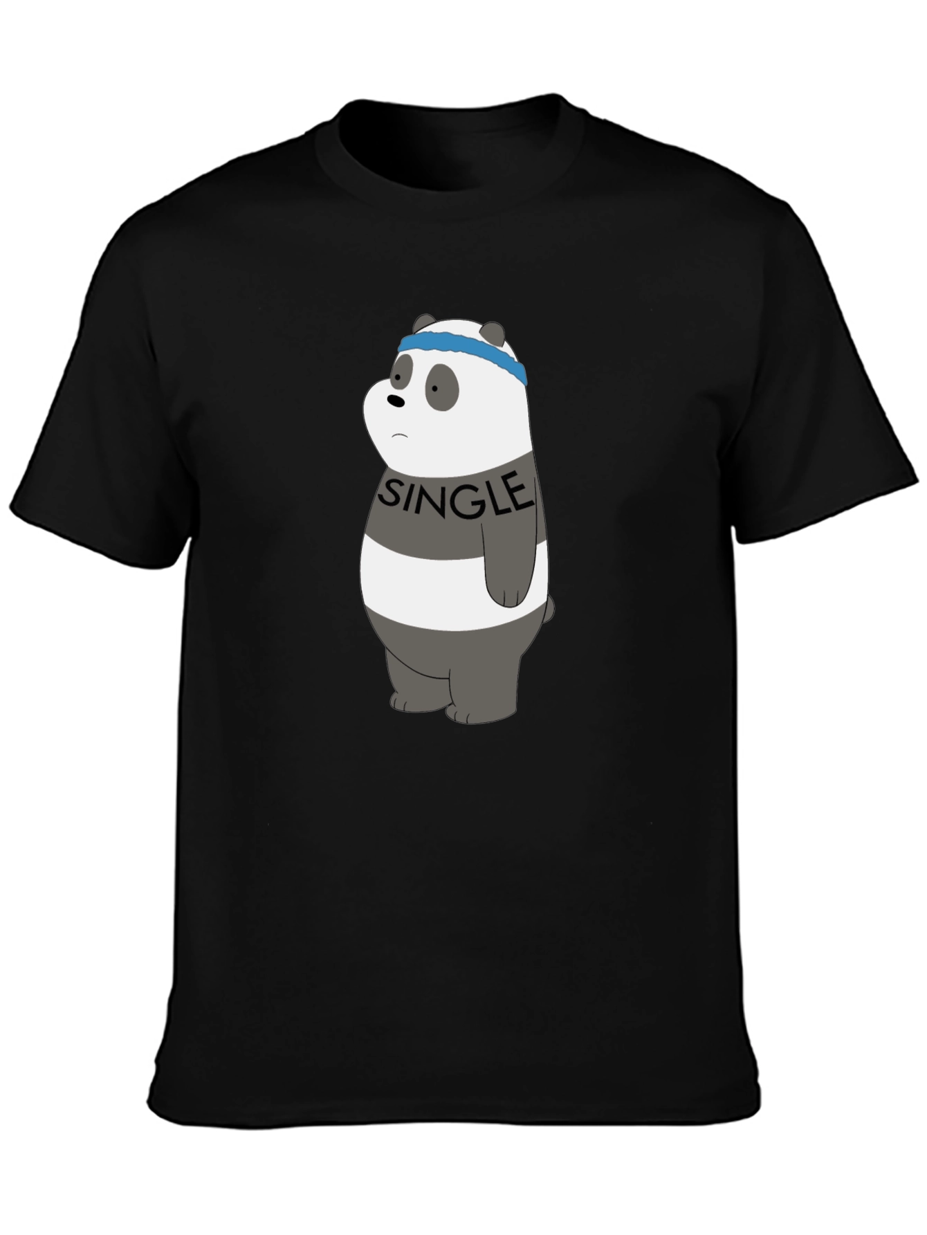 Single Panda Bear Graphic Tee - Black