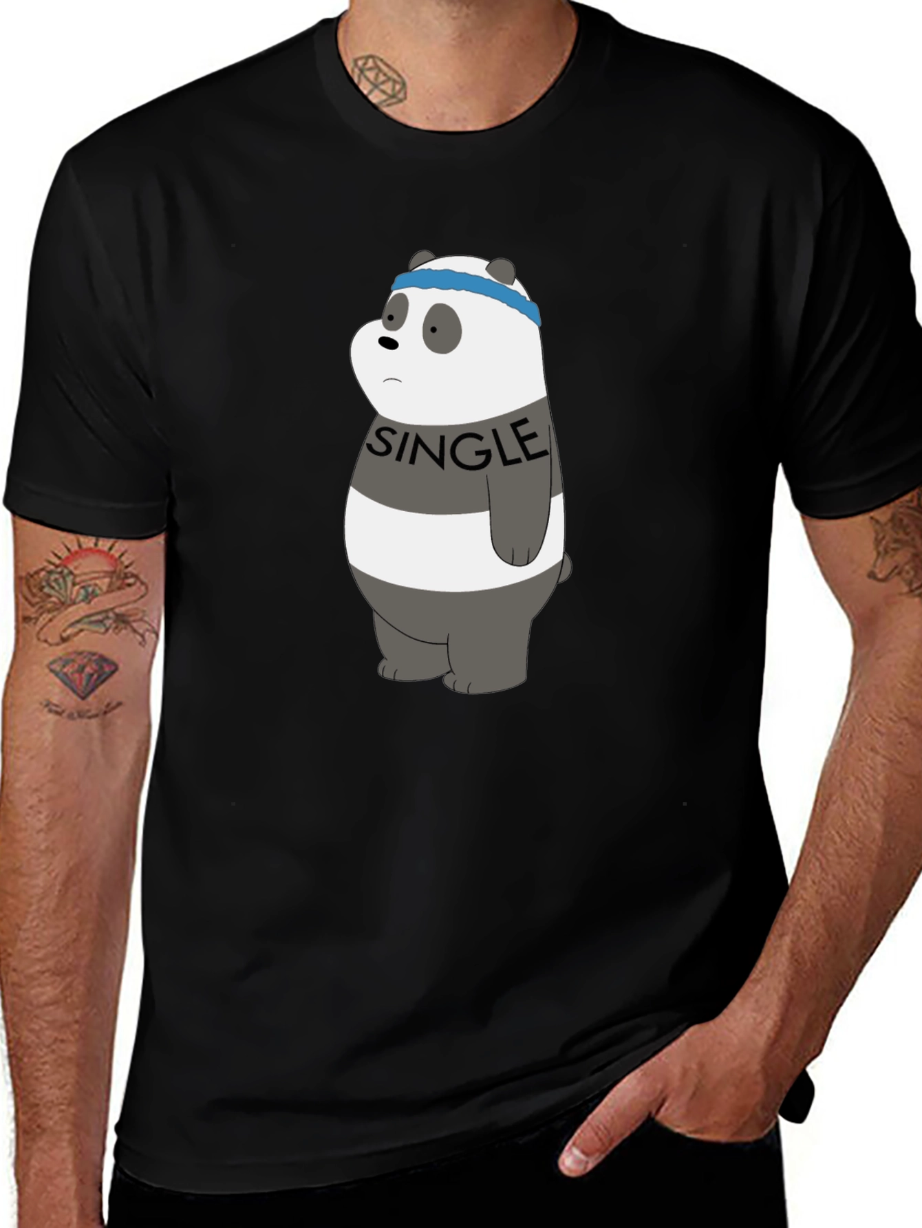 Single Panda Bear Graphic Tee - Black