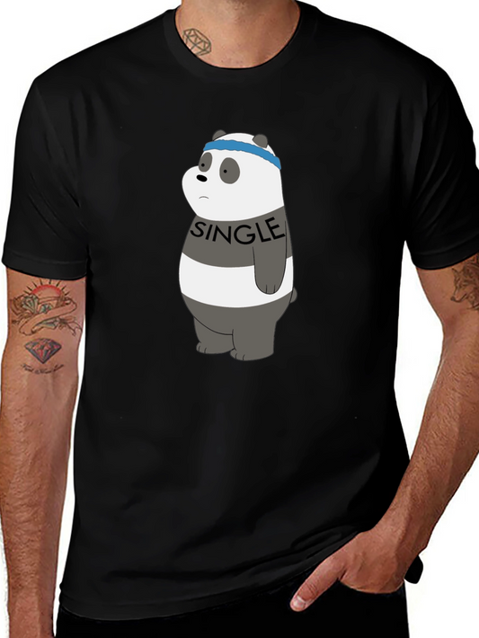 Single Panda Bear Graphic Tee - Black