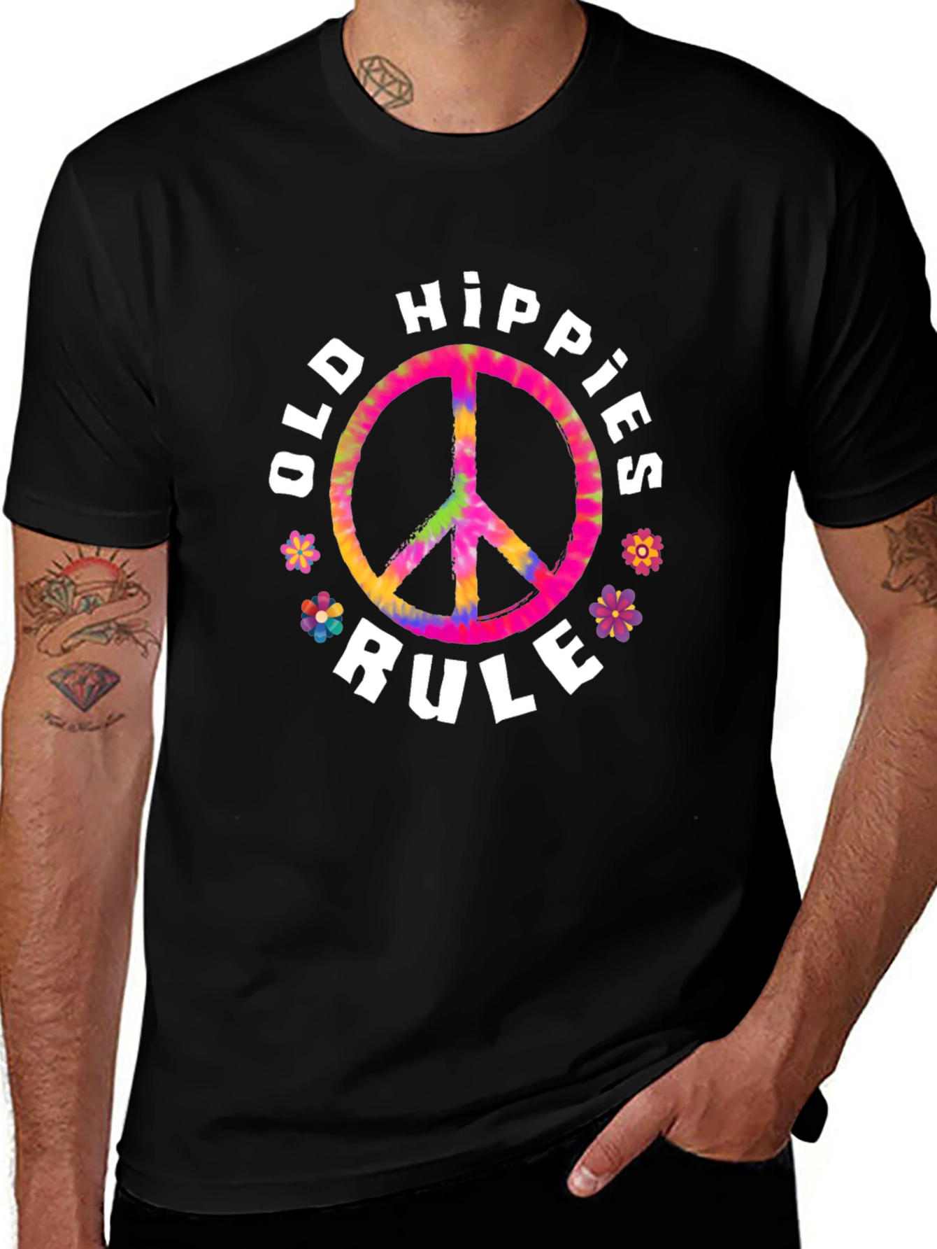Old Hippies Rule T-Shirt - Retro Tie-Dye Peace Sign