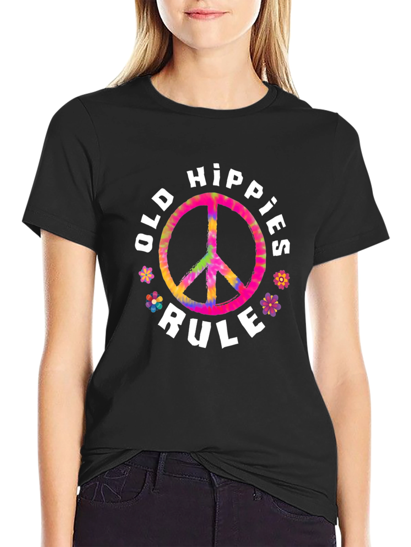 Old Hippies Rule T-Shirt - Retro Tie-Dye Peace Sign