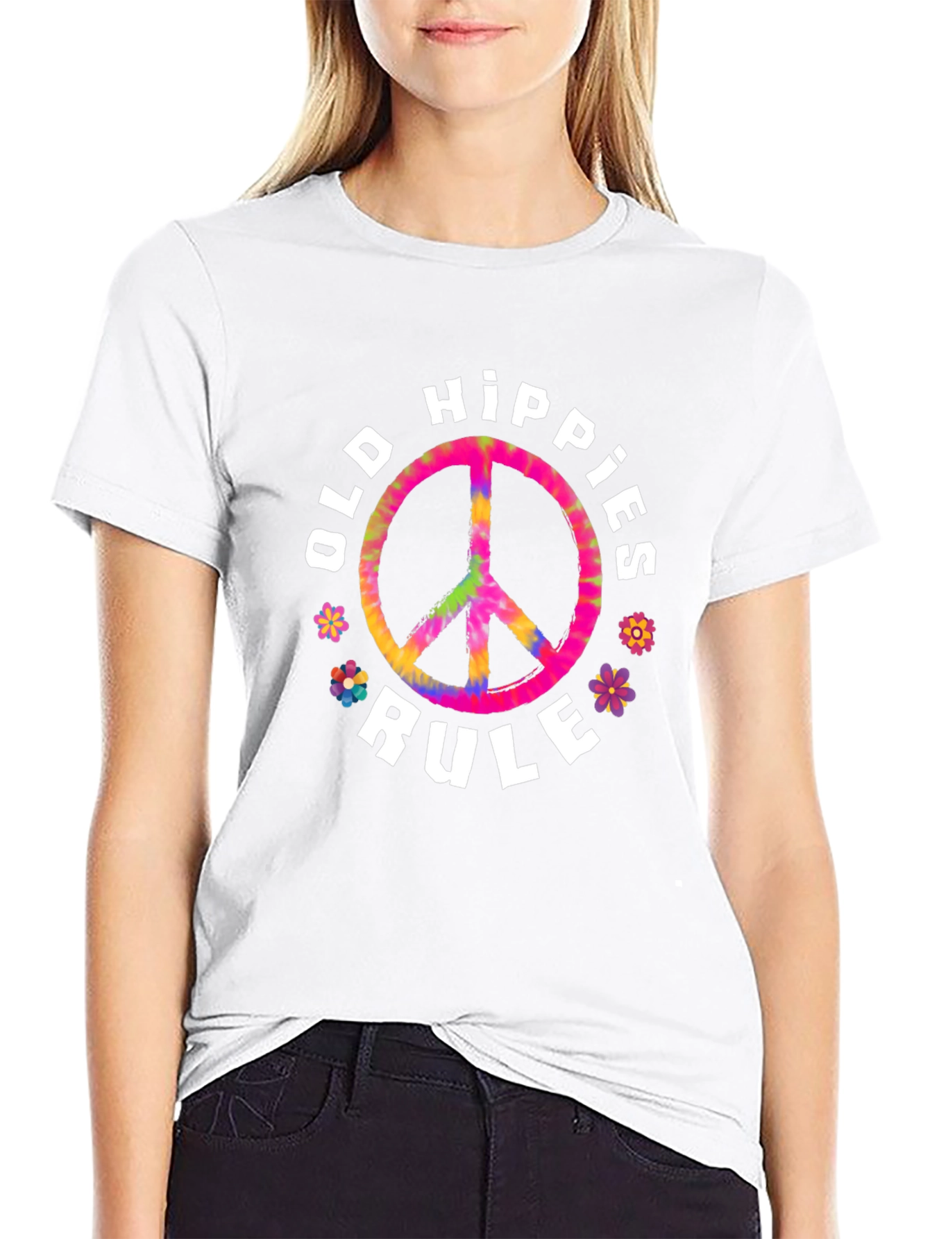 Old Hippies Rule T-Shirt - Retro Tie-Dye Peace Sign