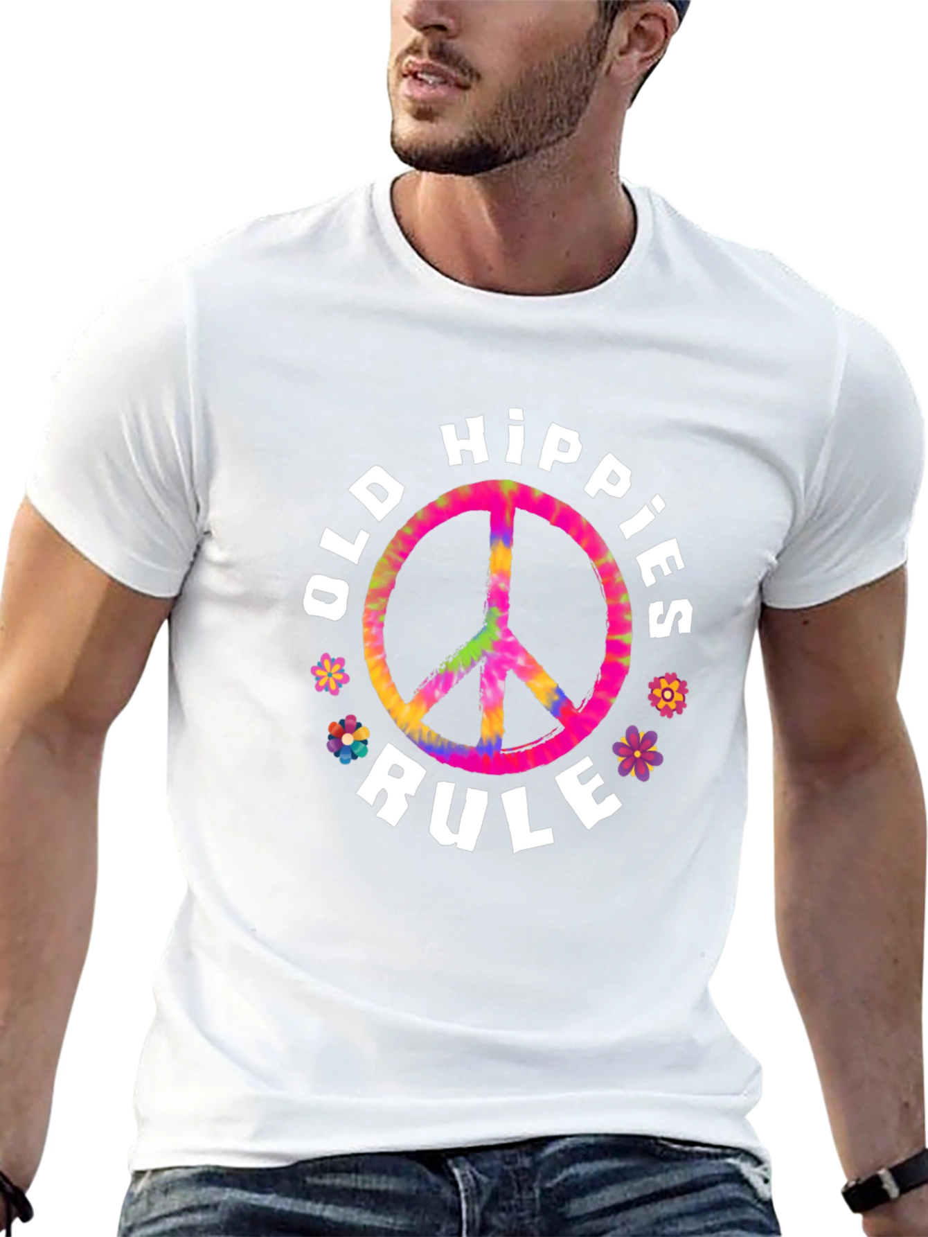 Old Hippies Rule T-Shirt - Retro Tie-Dye Peace Sign