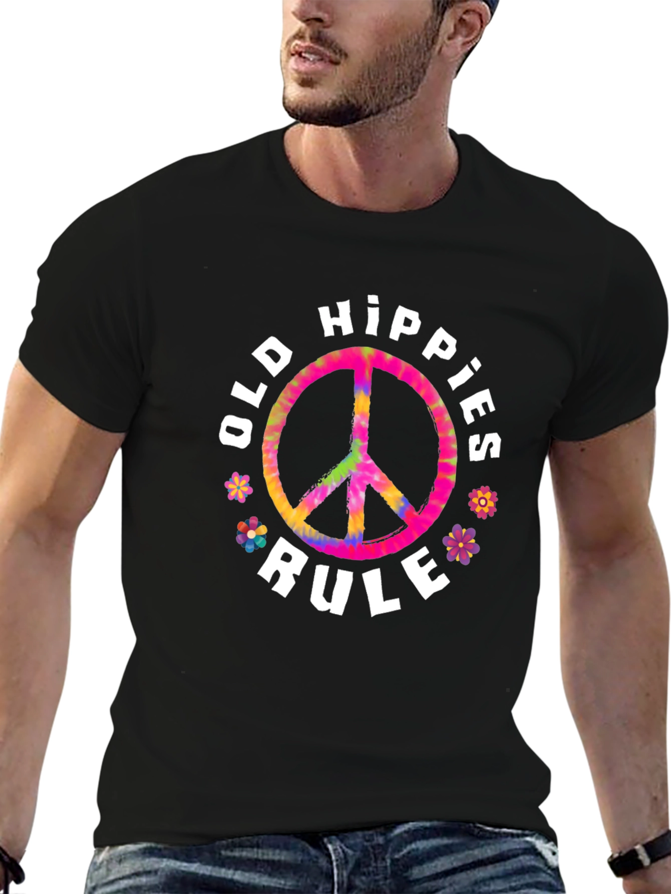 Old Hippies Rule T-Shirt - Retro Tie-Dye Peace Sign