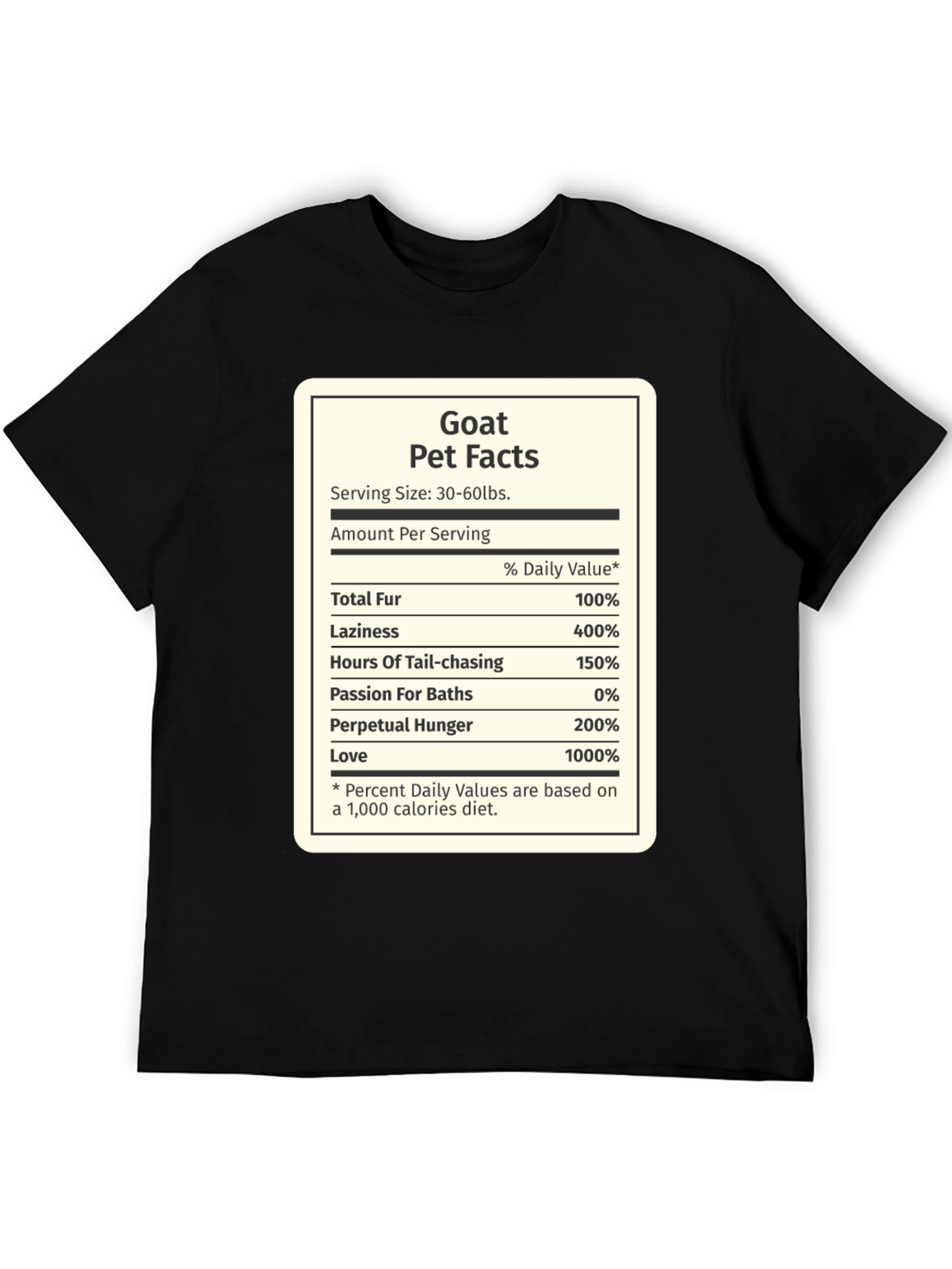 Goat Pet Facts Black T-Shirt Novelty