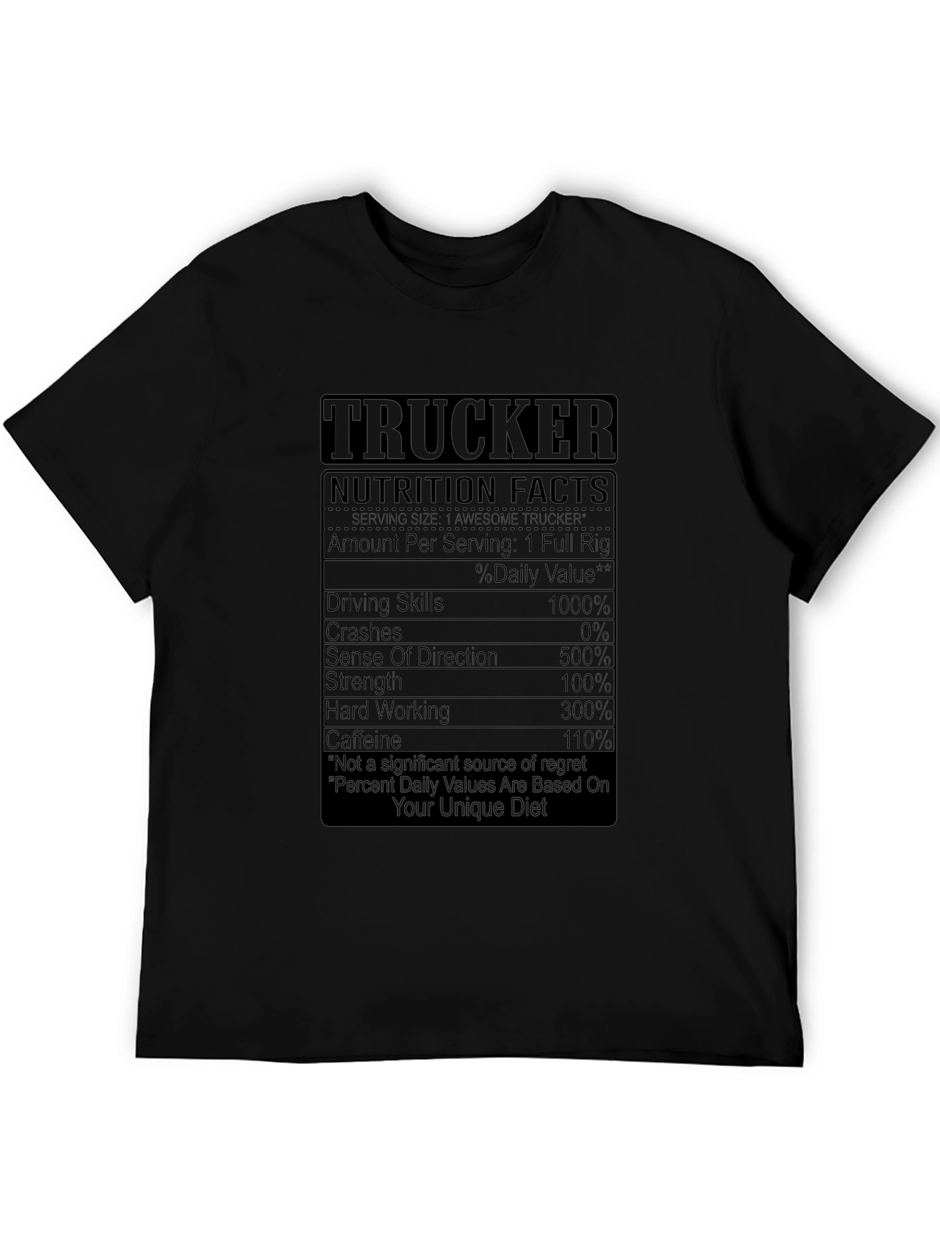 Trucker Nutrition Facts Graphic Tee - Black T-Shirt