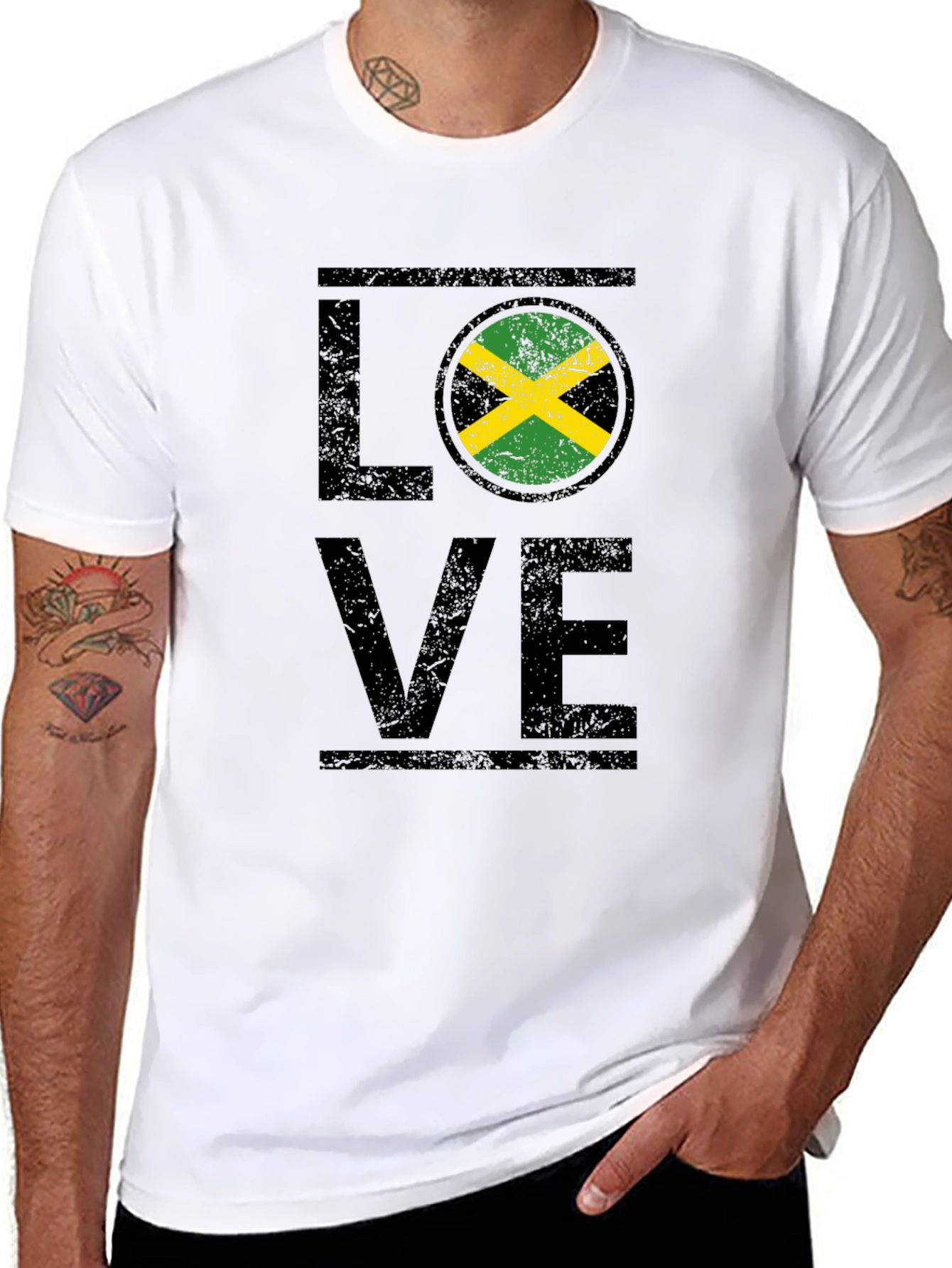 Love Jamaica Flag T-Shirt - Distressed Design