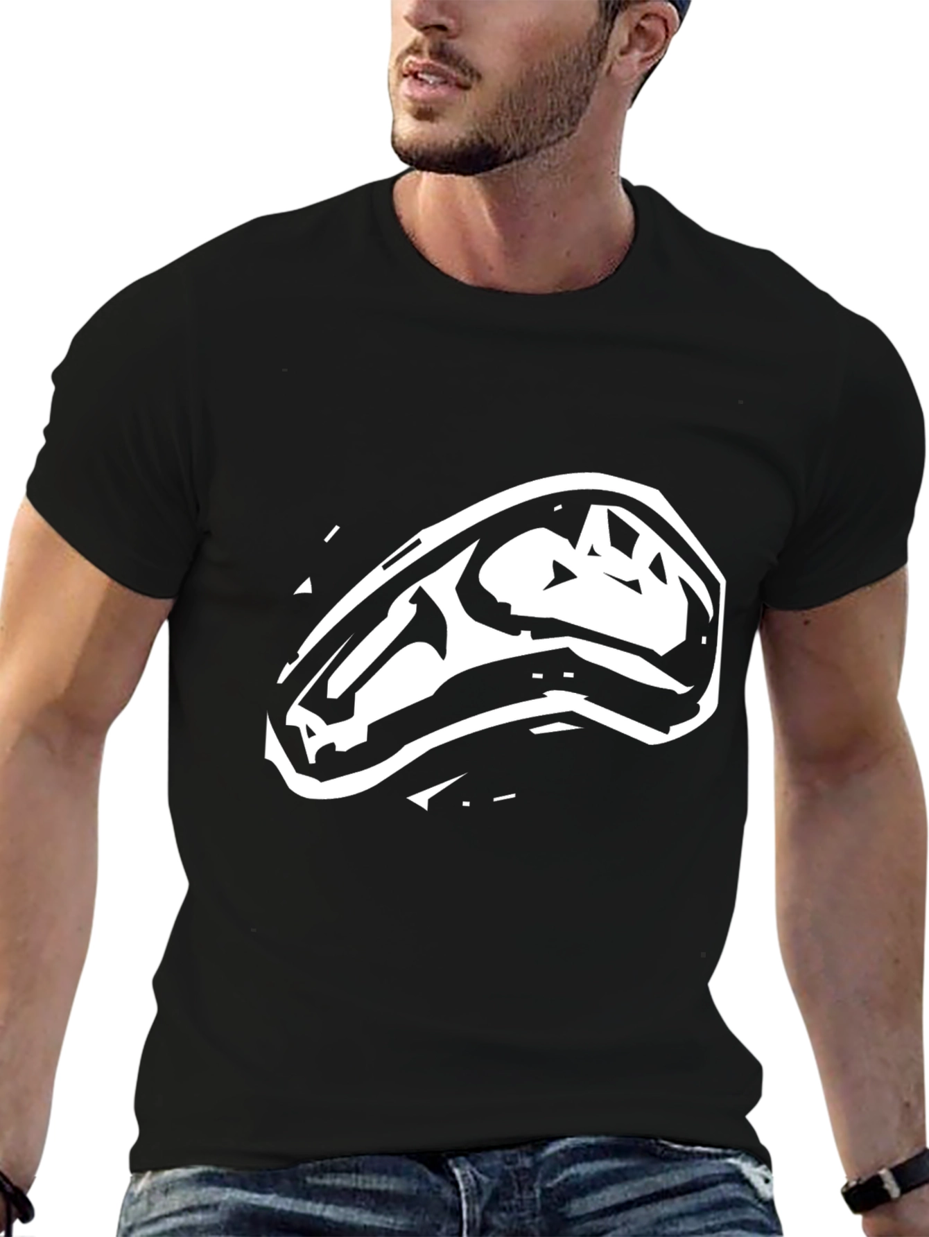 Dinosaur Skull Graphic Tee - Mens Black T-Shirt