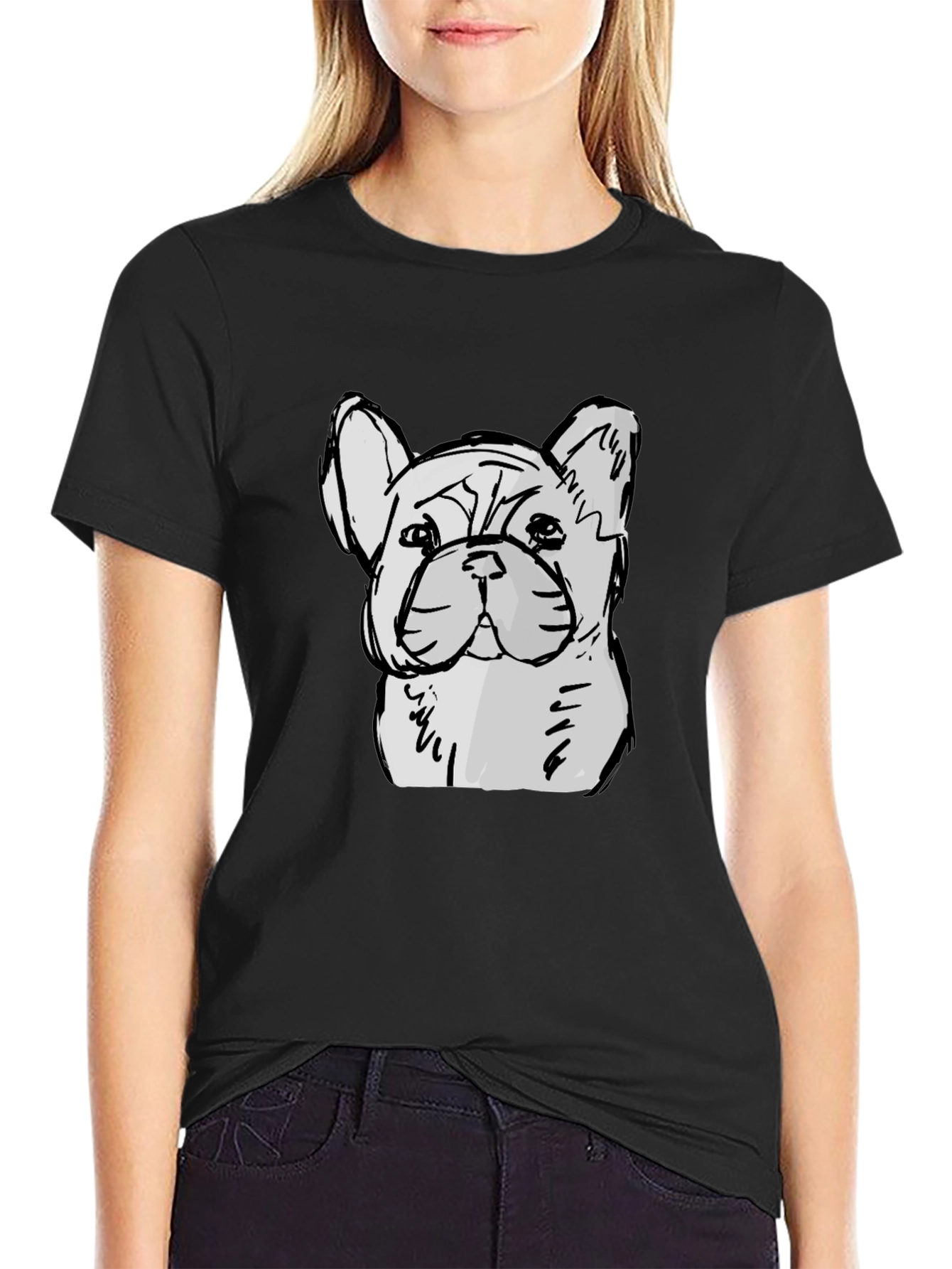 French Bulldog Sketch Graphic Black T-Shirt