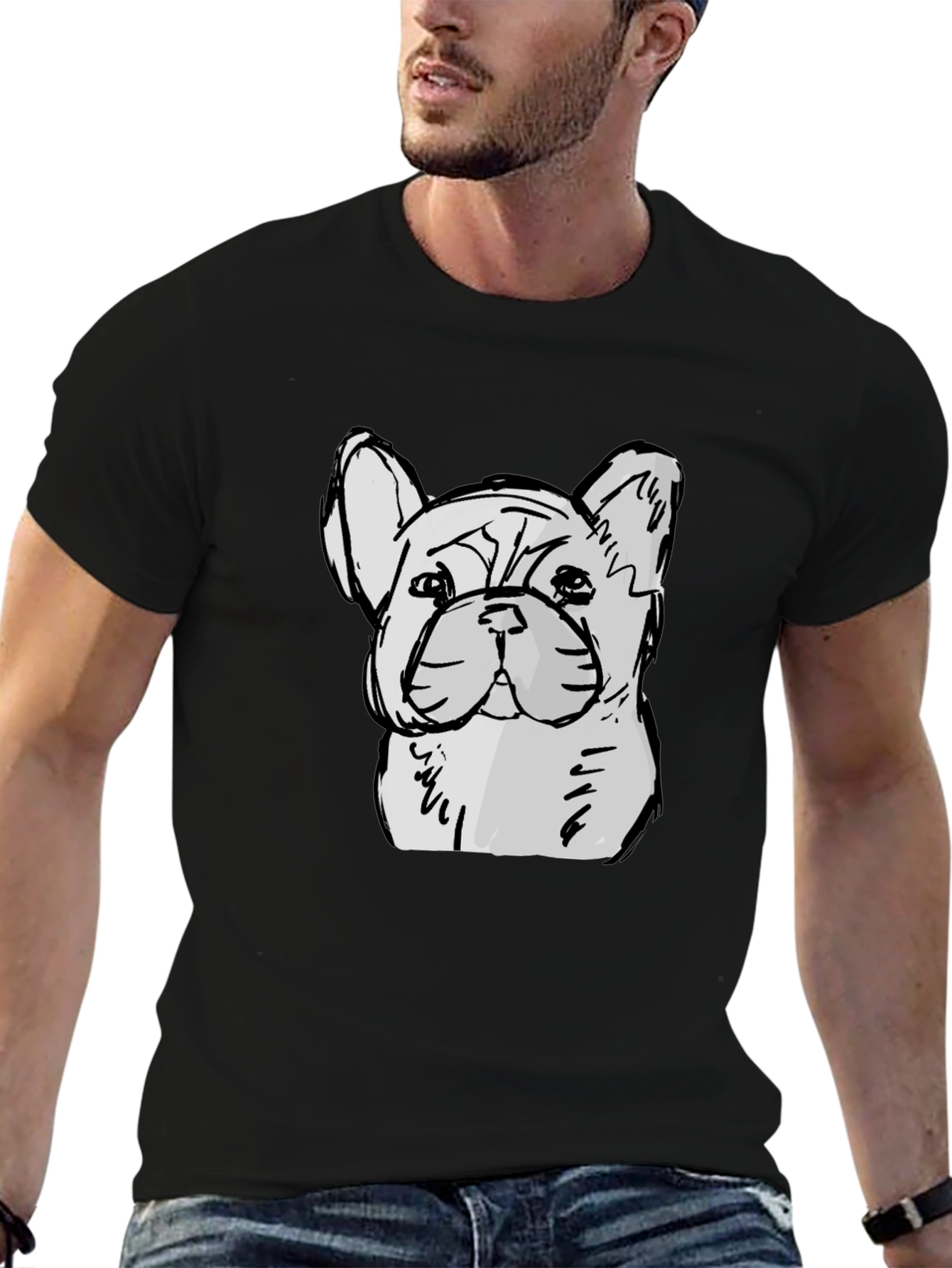 French Bulldog Sketch Graphic Black T-Shirt