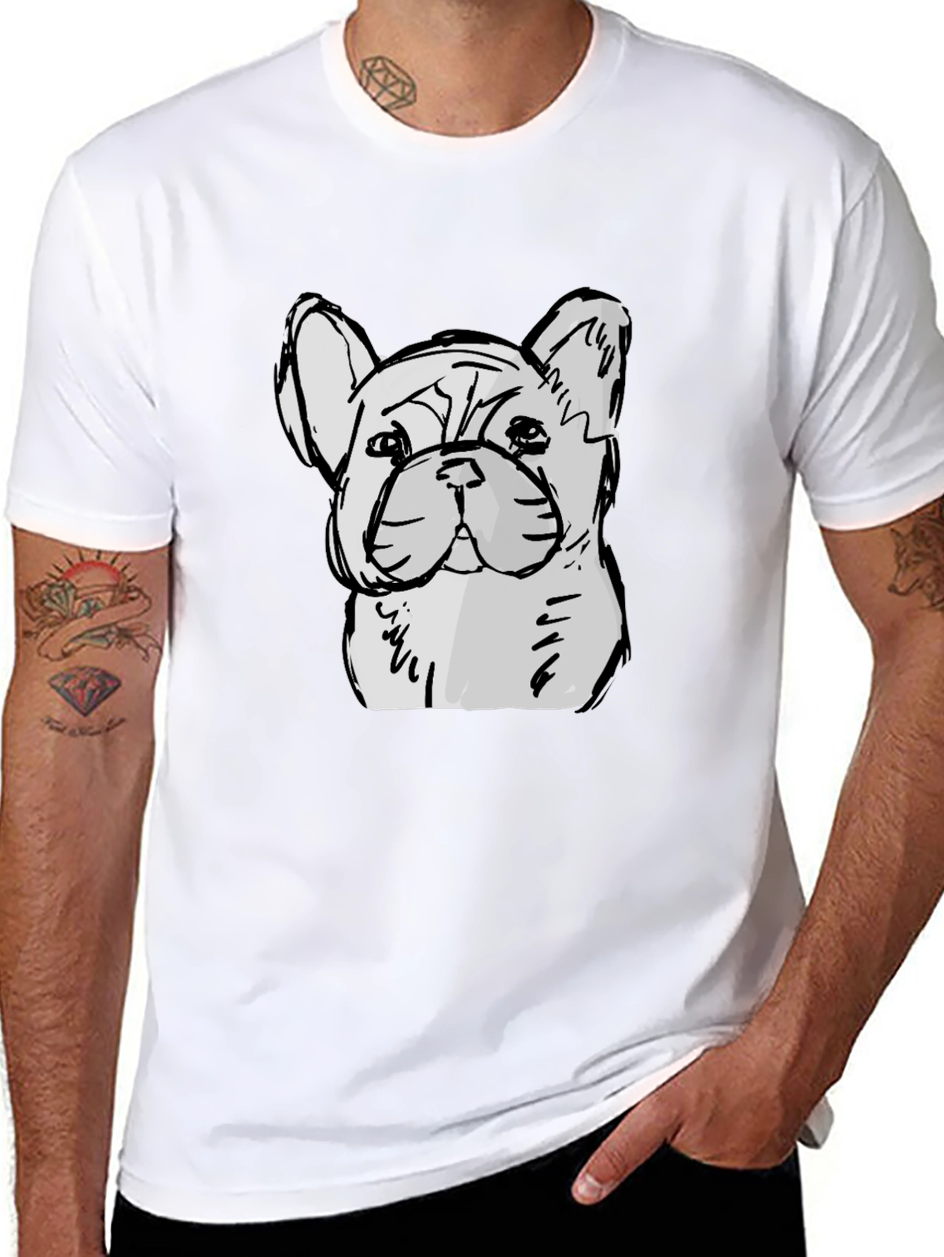 French Bulldog Sketch Graphic Black T-Shirt
